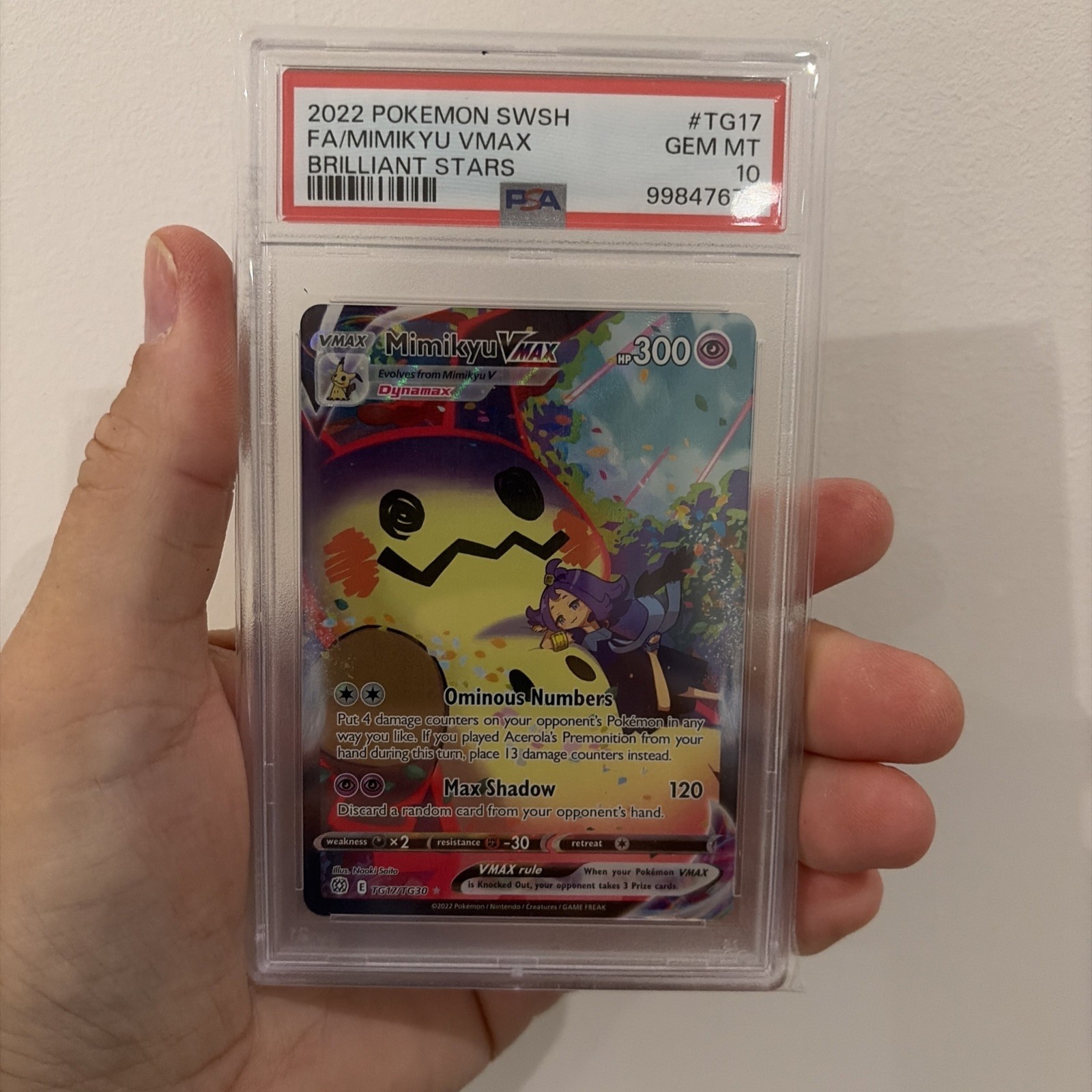 2022 POKEMON SWORD & SHIELD BRILLIANT STARS TG17 FULL ART/MIMIKYU VMAX PSA 10