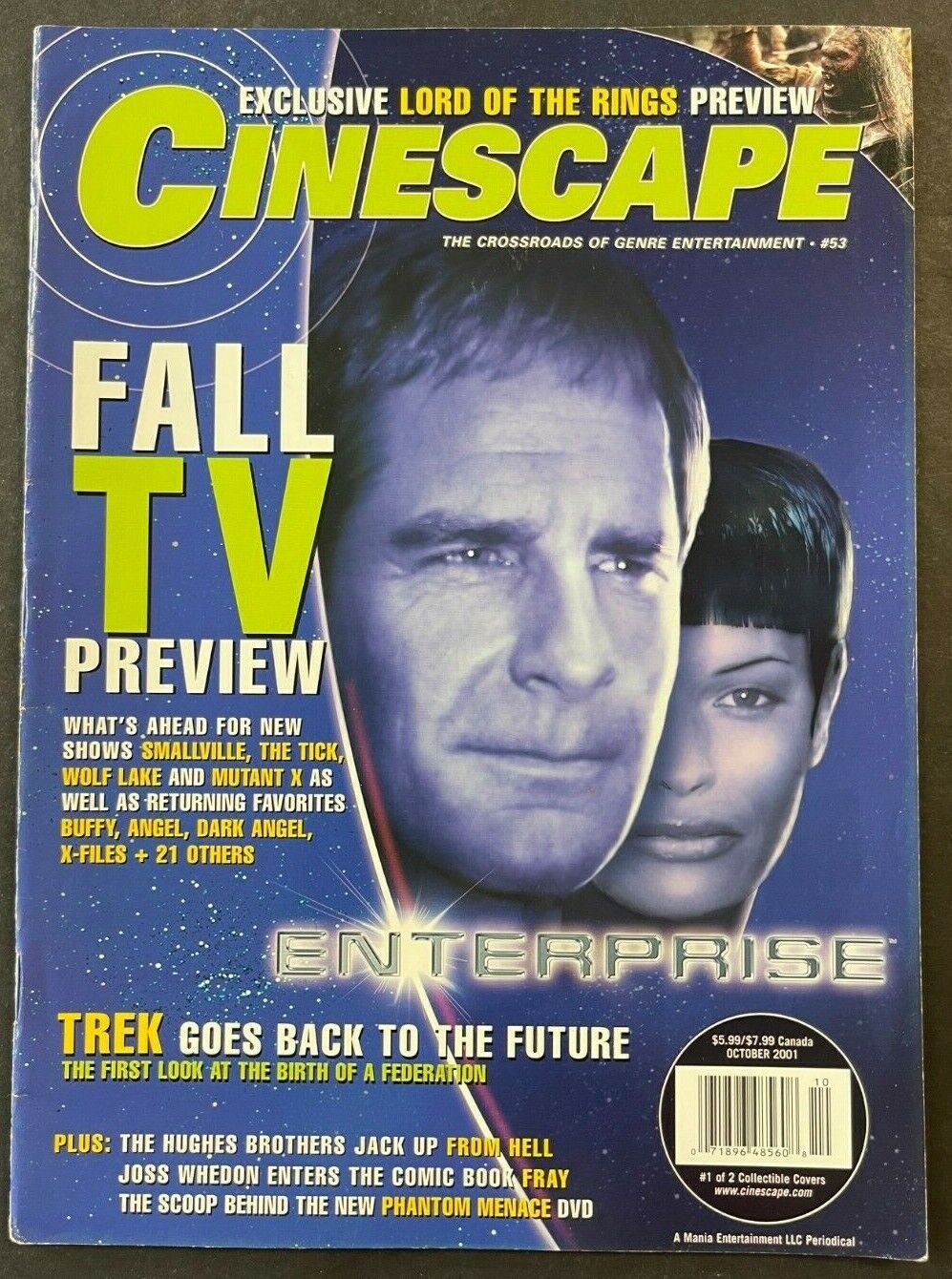 2001 OCTOBER CINESCAPE MAGAZINE STAR TREK ENTERPRISE FALL TV PREVIEW FREE S&H
