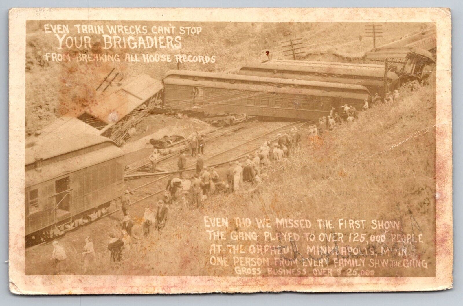 1938 Train Derailment.  Real Photo Postcard. RPPC