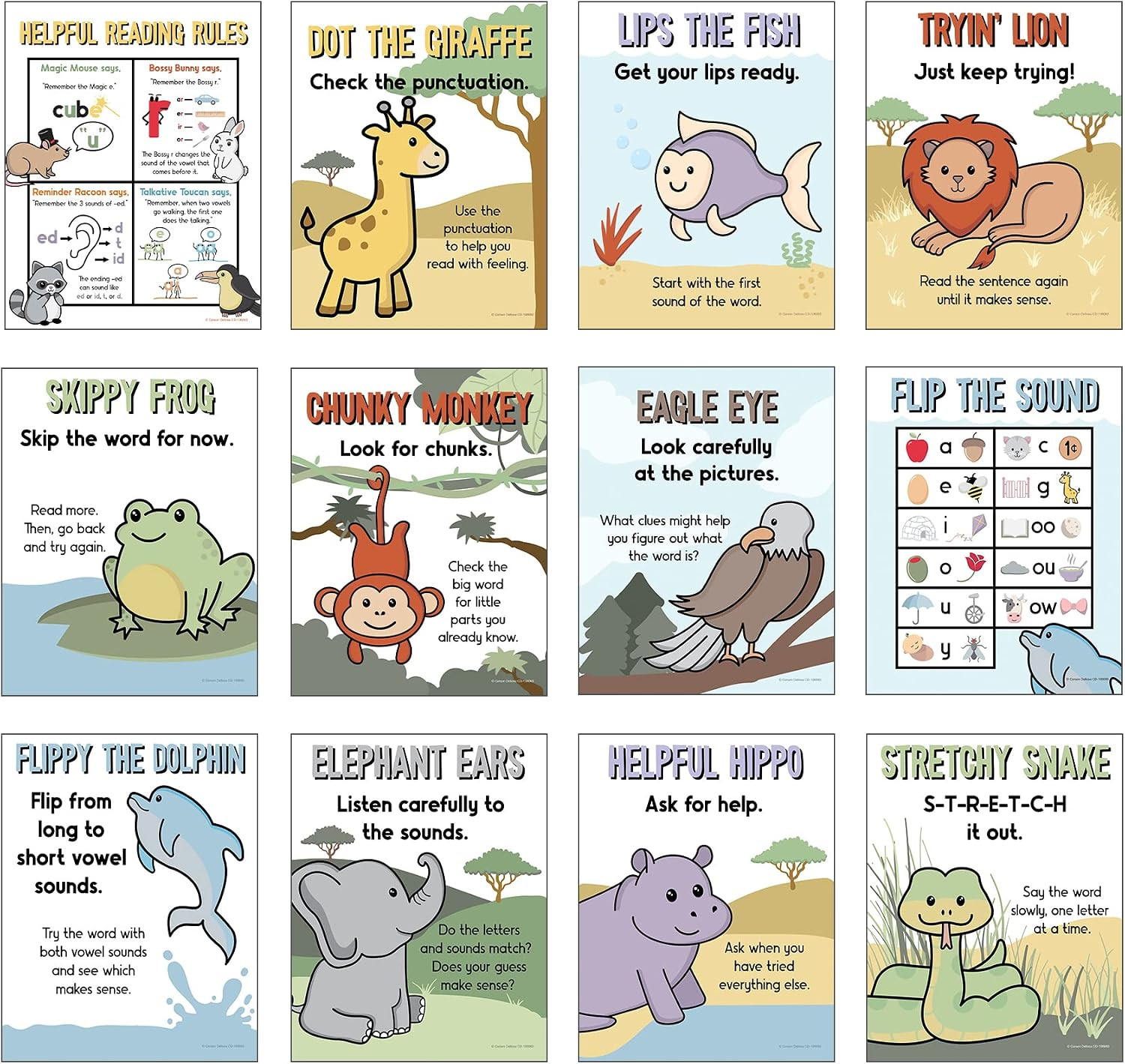 Carson Dellosa 12-Piece Decoding Strategies Posters, 8.5\ Carson Dellosa 12-Piece Decoding Strategies Posters, 8.5\