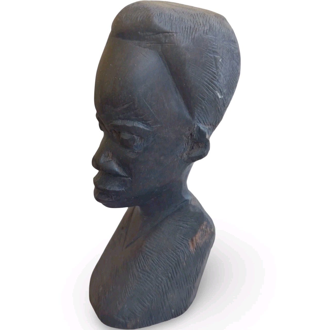 Vintage Hand Carved African Tribal Wooden Bust Head Statue Sculpture Folk Art Vintage Hand Carved African Tribal Wooden Bust Head Statue Sculpture Folk Art