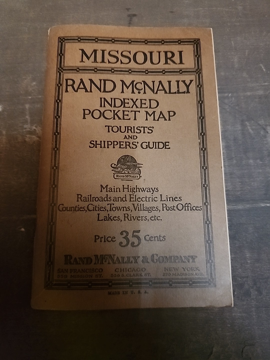 ORIGINAL 1925 RAND-McNALLY INDEXED POCKET & TOURIST\'S GUIDE MAP VERMONT- E16-J
