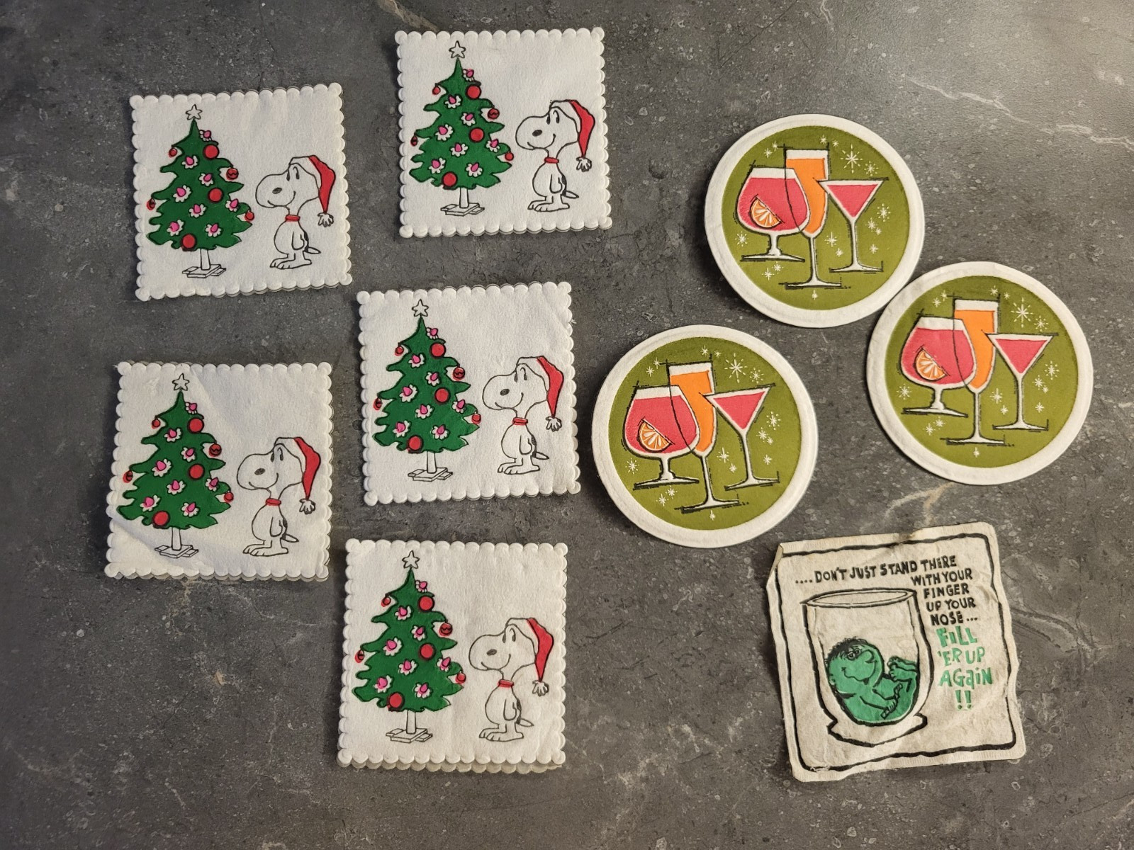 Hallmark Holiday & Cocktail-Themed Paper Coasters Cocktail Napkins Vintage 1970s Hallmark Holiday & Cocktail-Themed Paper Coasters Cocktail Napkins Vintage 1970s