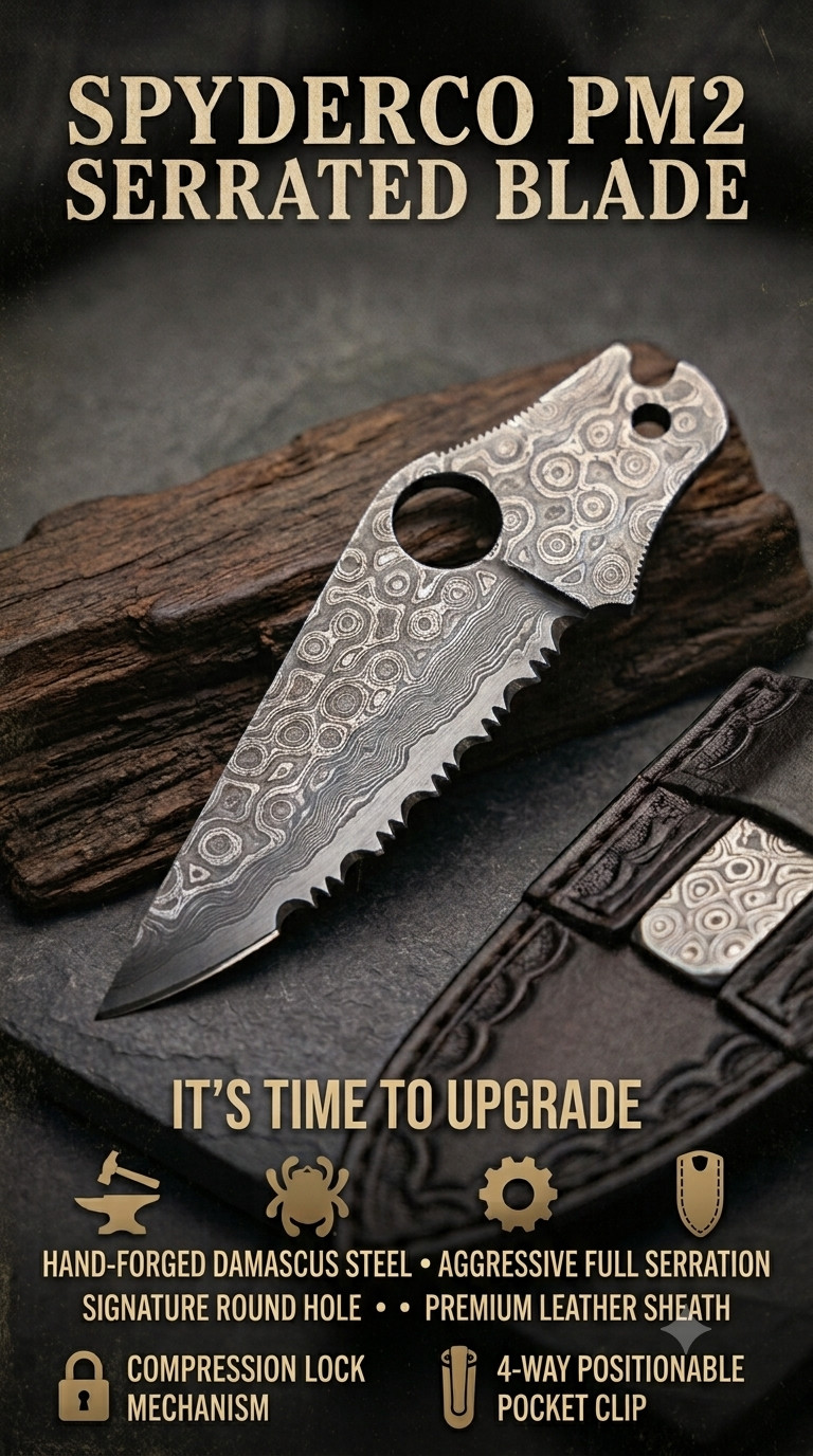Spyderco Paramilitary 2 serrated Damascus Replacement Blade C81 PM2 Upgrade