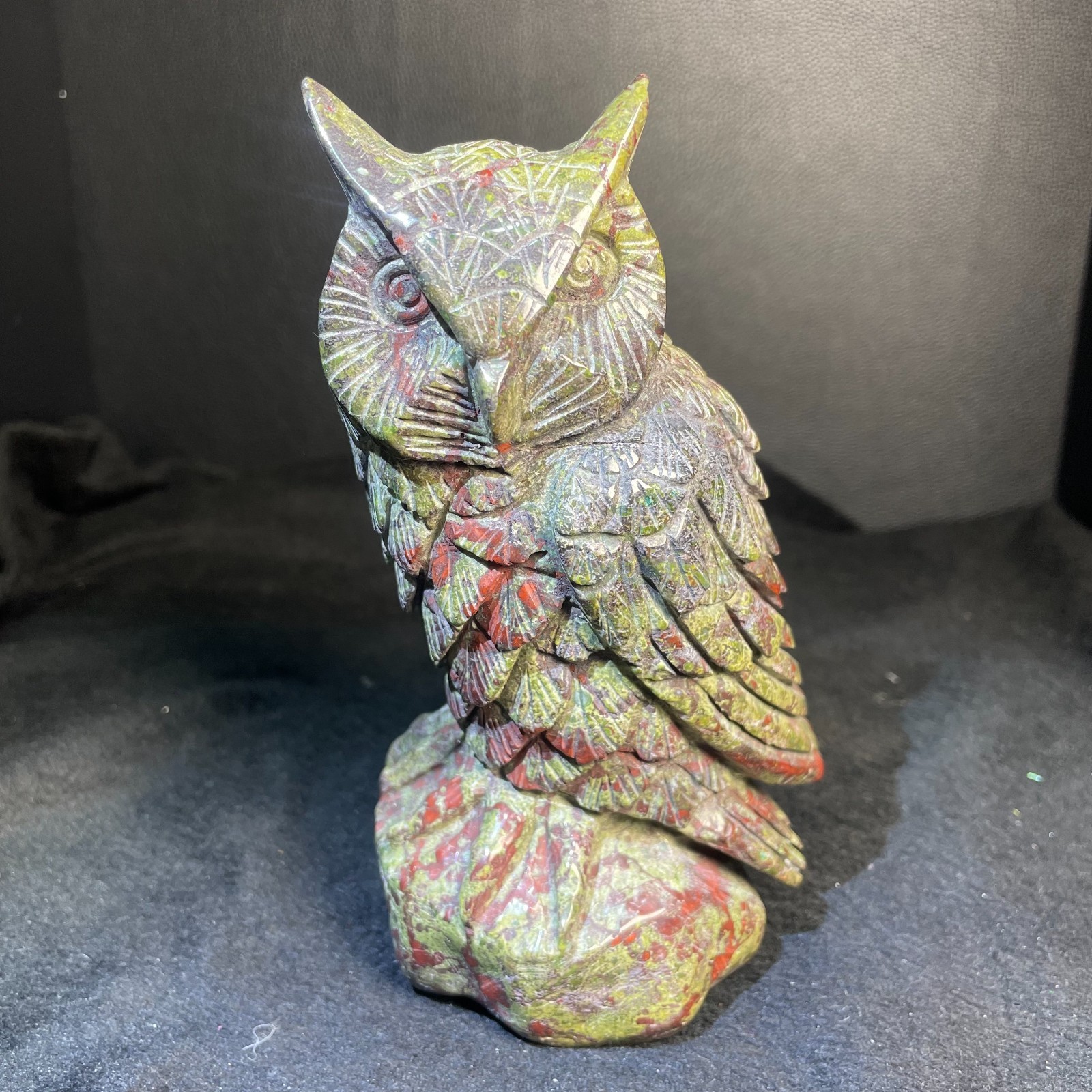 2.65LB 6.2inch Natural Dragon Blood stone Owl  Carving Crystal Gift