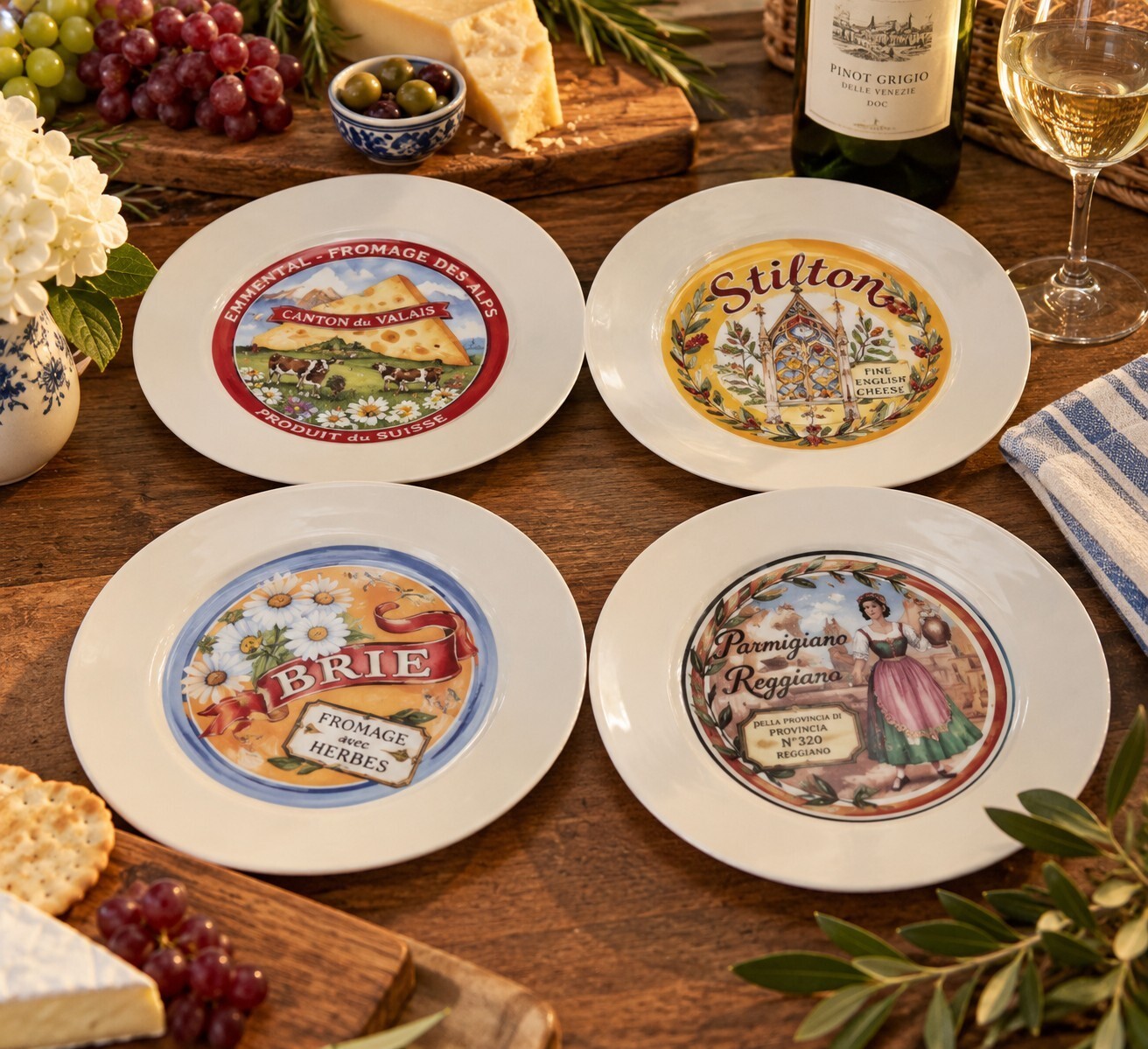 Vintage 2000 Restoration Hardware Classic Cheese Plates Set of 4 7.5\ Vintage 2000 Restoration Hardware Classic Cheese Plates Set of 4 7.5\