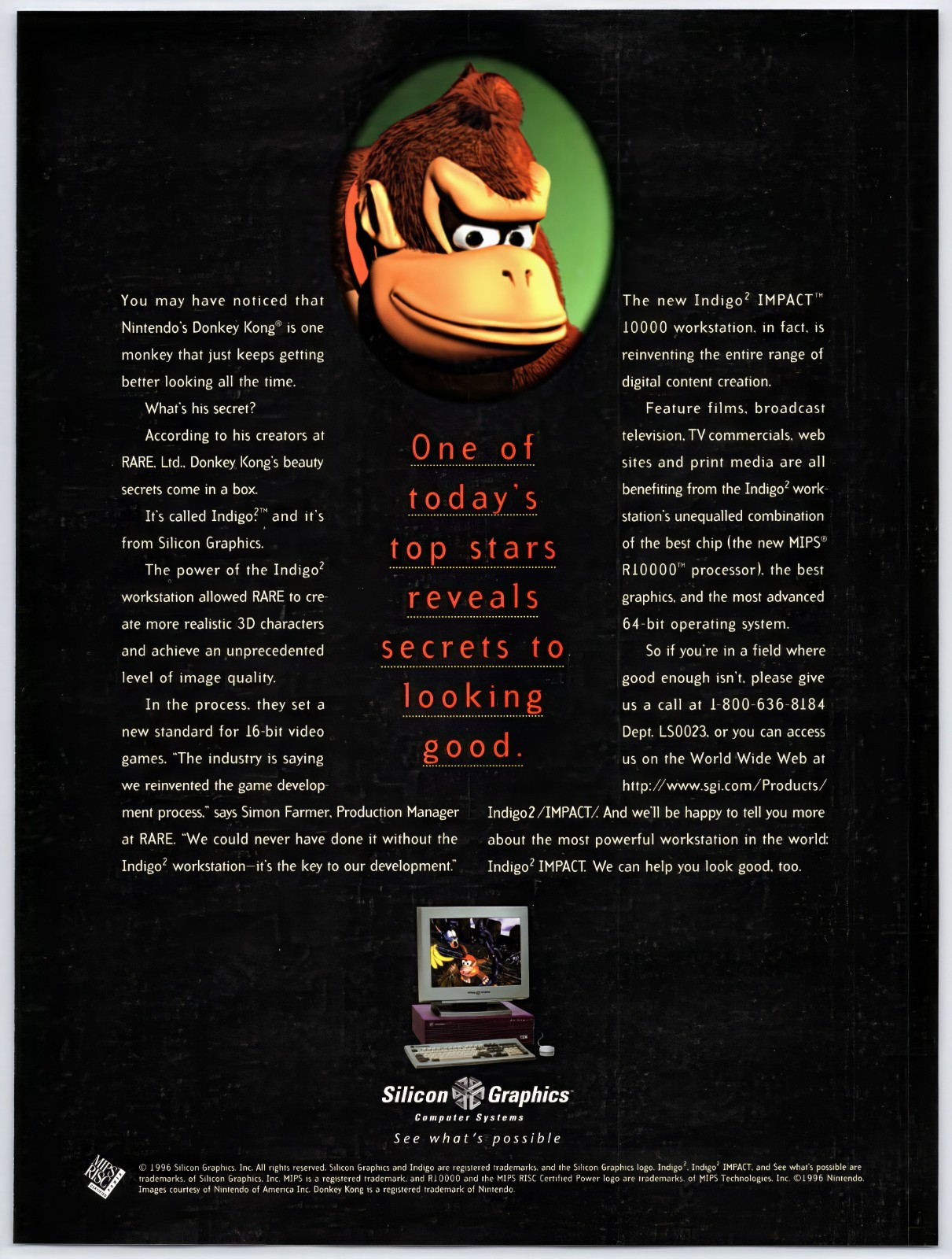 Silicon Graphics - Donkey Kong - Vintage Original Ad - Promo Poster Art 1996 Silicon Graphics - Donkey Kong - Vintage Original Ad - Promo Poster Art 1996