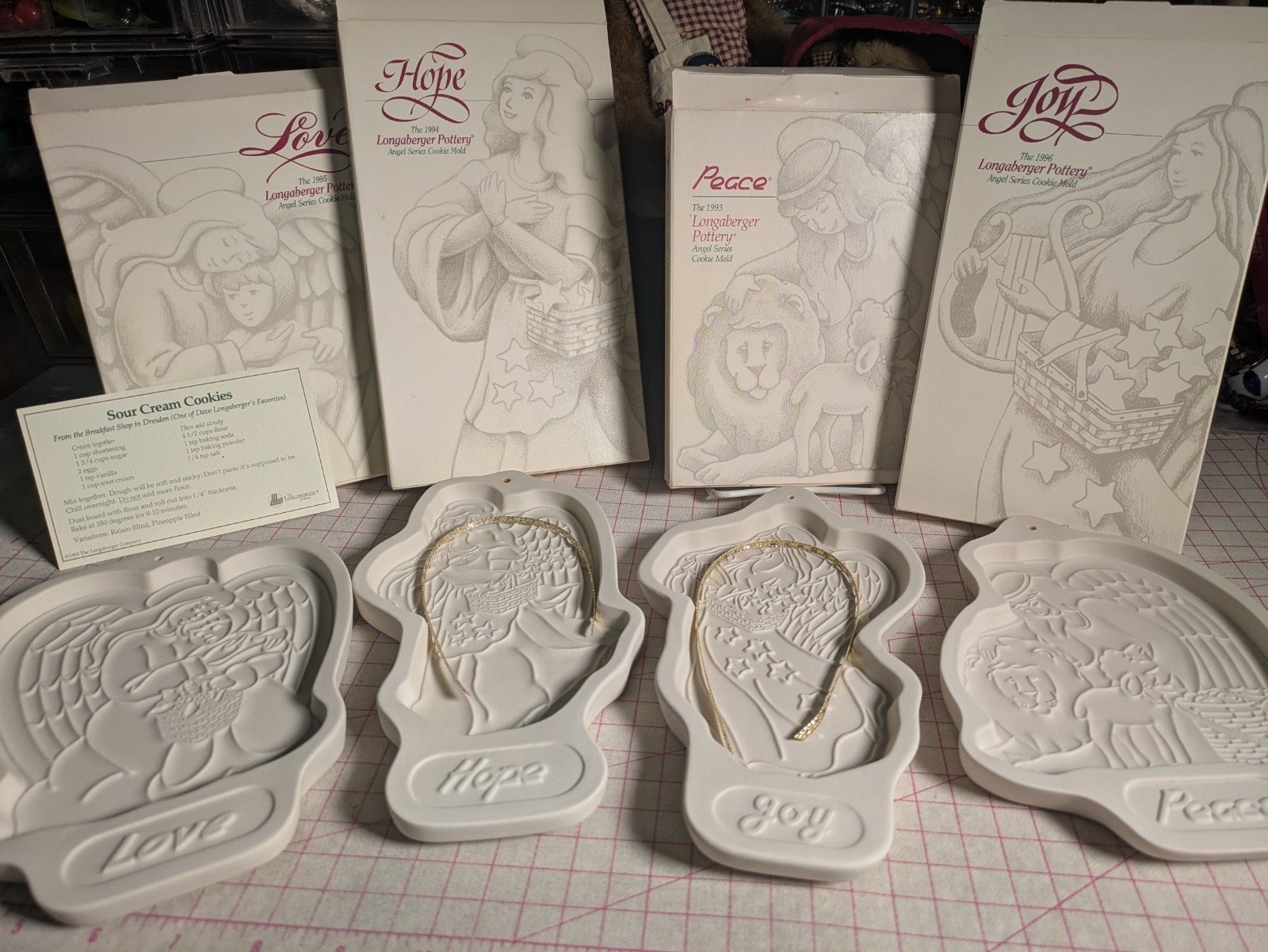 Vtg 90s (4) NEW Longaberger Christmas Cookie Molds Angel Series Love Peace Hope