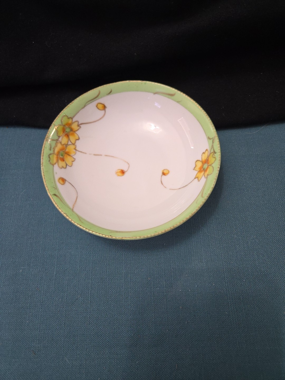 Vintage Antique Handpainted Japan Trinket Dish Bowl Flowers Gold Trim