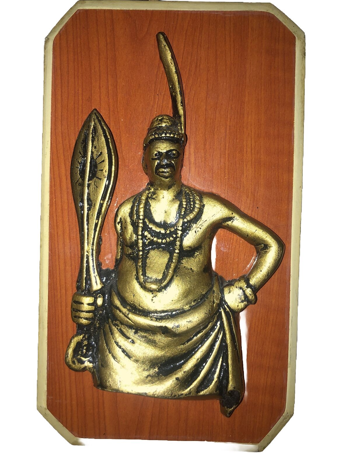 Handmade Wall Art African Man Bronze 3D Design on Wooden Frame