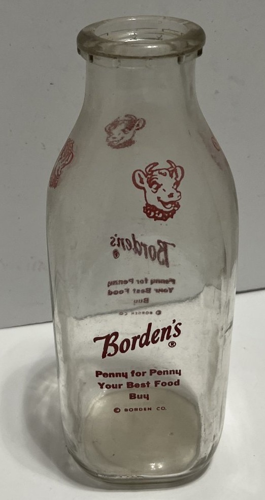 Vintage Borden's Elsie the Cow One Quart Milk Bottle Clear Red Dairy Advertising Vintage Borden's Elsie the Cow One Quart Milk Bottle Clear Red Dairy Advertising