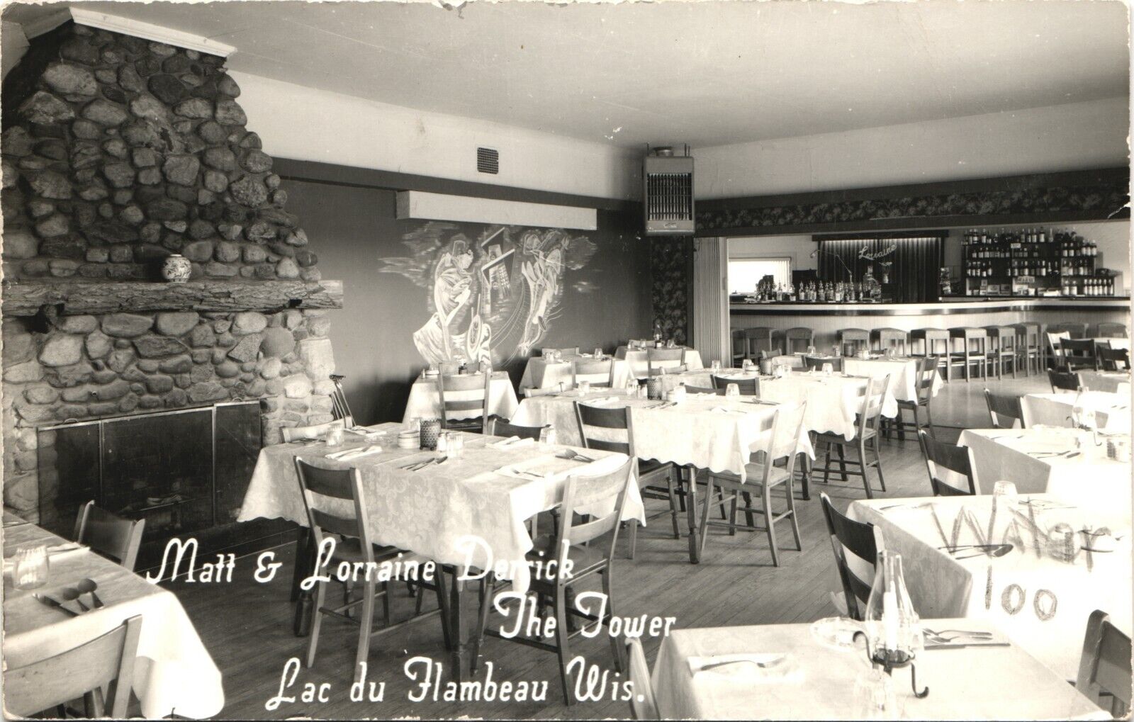 THE TOWER DINER & SALOON real photo postcard rppc FLAMBEAU WISCONSIN WI 1920 bar