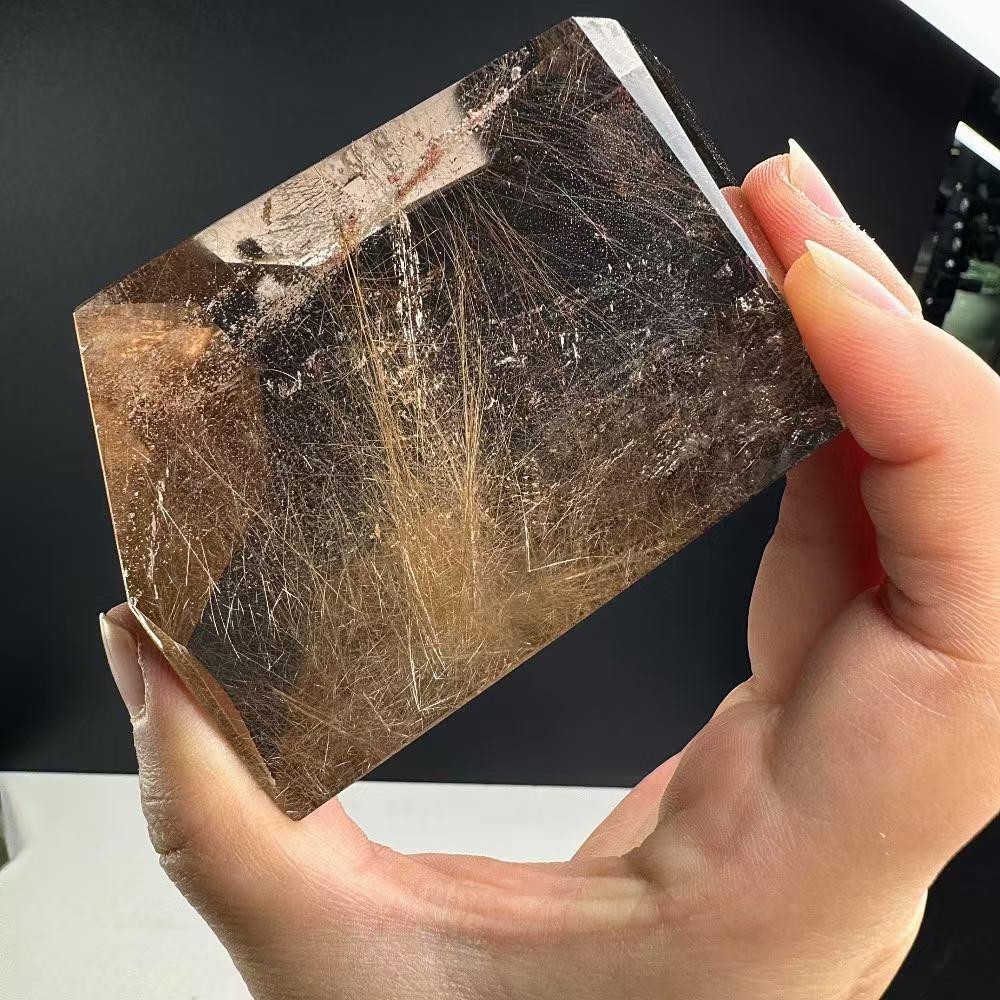 242g Natural Rutilated Quartz Carved Freeform Crystal Reiki Healing Decor