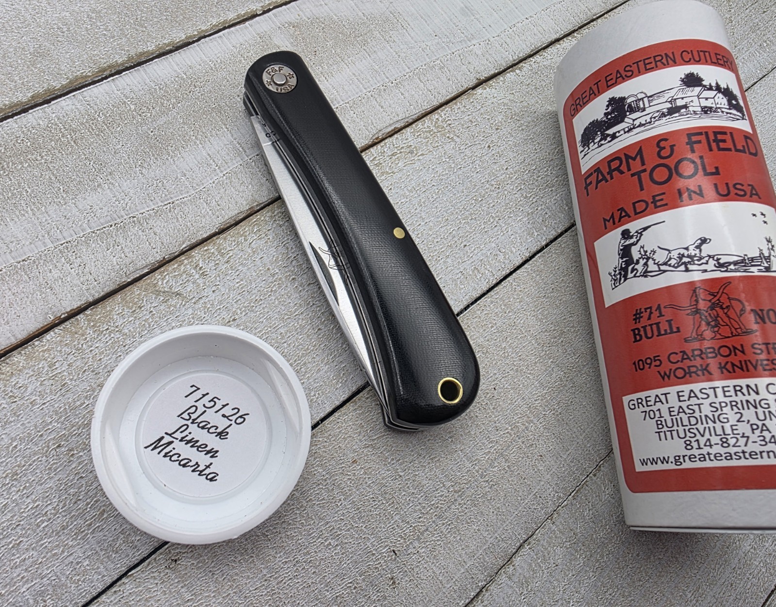 GEC Great Eastern Cutlery #71 Farm & Field Bull Nose 715126 Black Linen Micarta