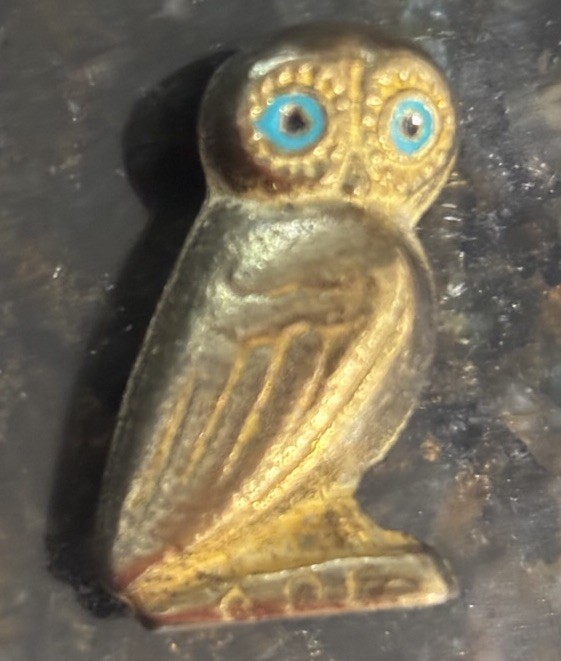 Reduced Vtg Miniature 1” Solid Bronze OWL Figuerine W/letters At Base