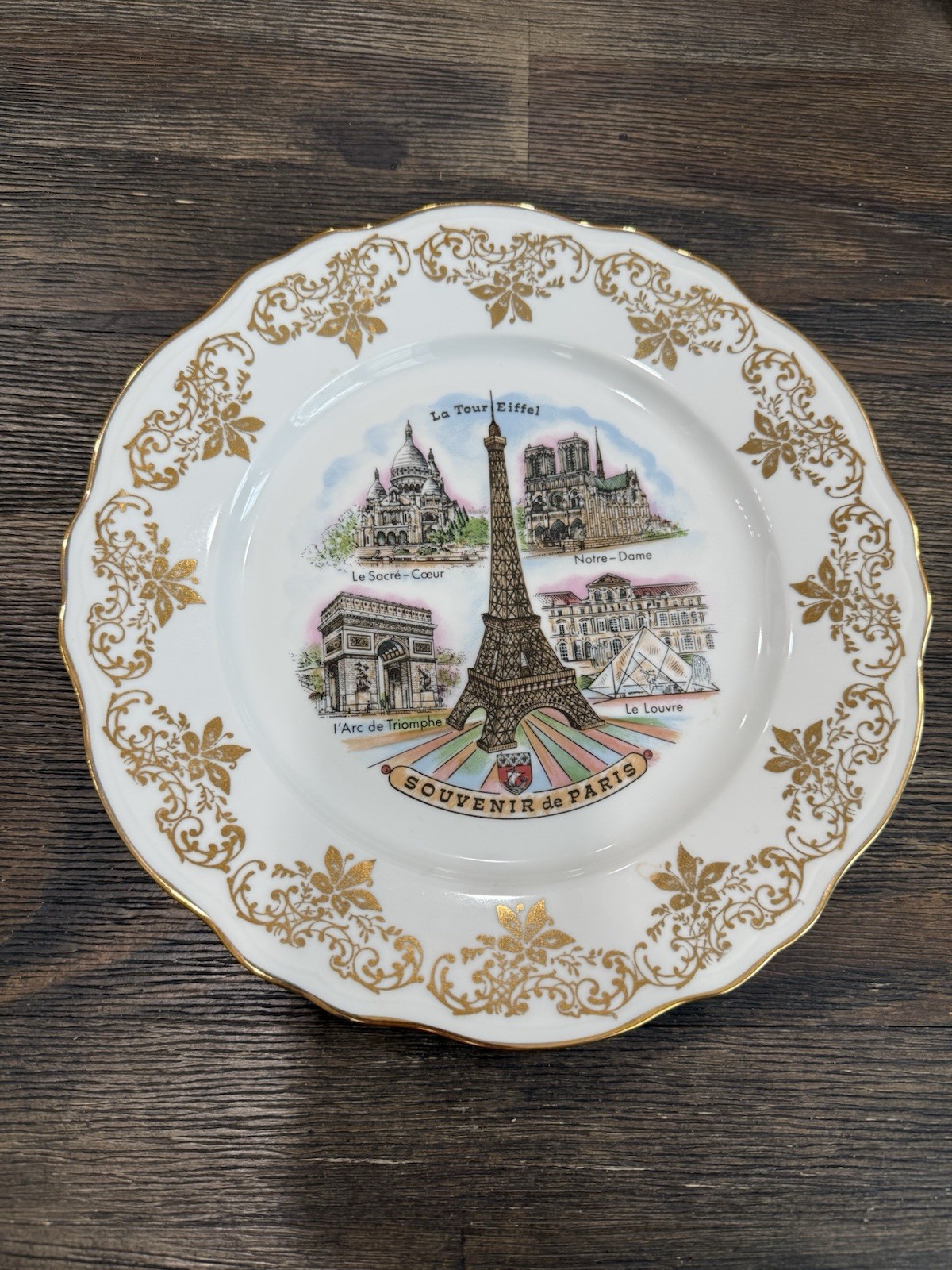 Vintage Eiffel Tower Souvenir Limoges France Plate 10” Round