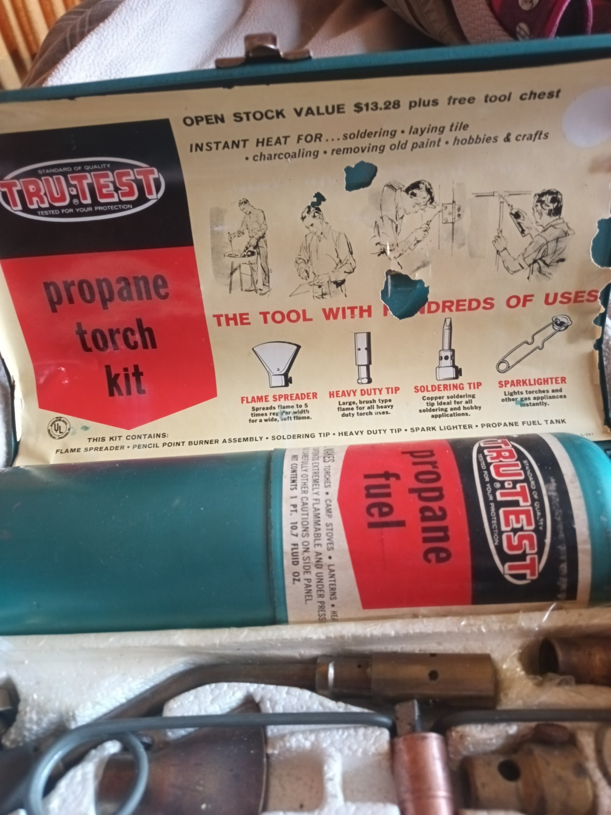 Vtg 1960s Tru-Test Propane Torch Kit Cylinder Brass Head Case Tool Retro Prop
