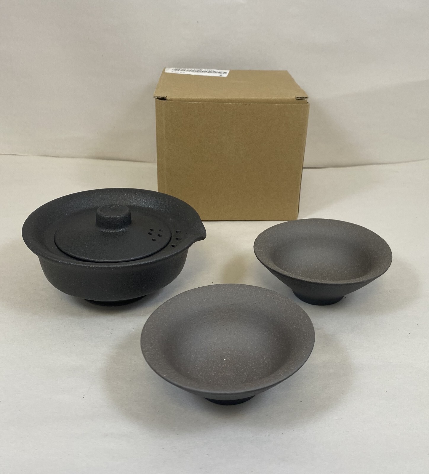 GAIWAN FOR TWO SPOUTED GAIWAN WITH TWO CUPS GRAPHITE COLOR CERAMIC