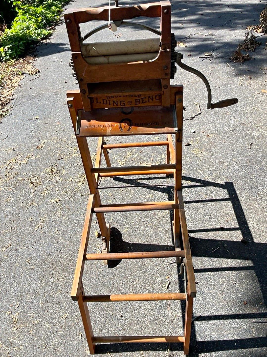 Antique American Wringer Co Folding Bench Clothes Wringer Hand Crank c1900