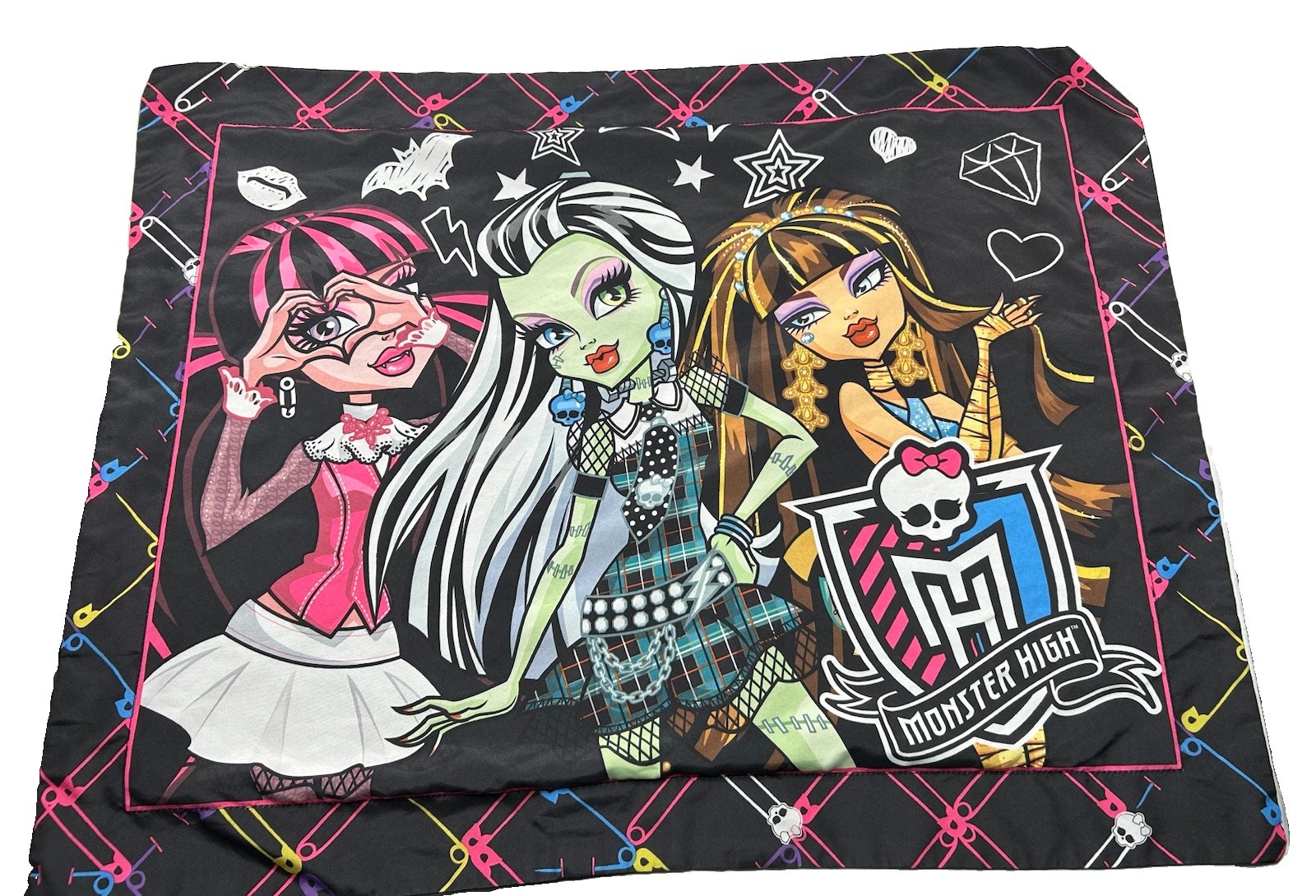 Vintage 2013 Monster High Pillowcase G1 Draculaura Frankie Cleo Bedding 30x24