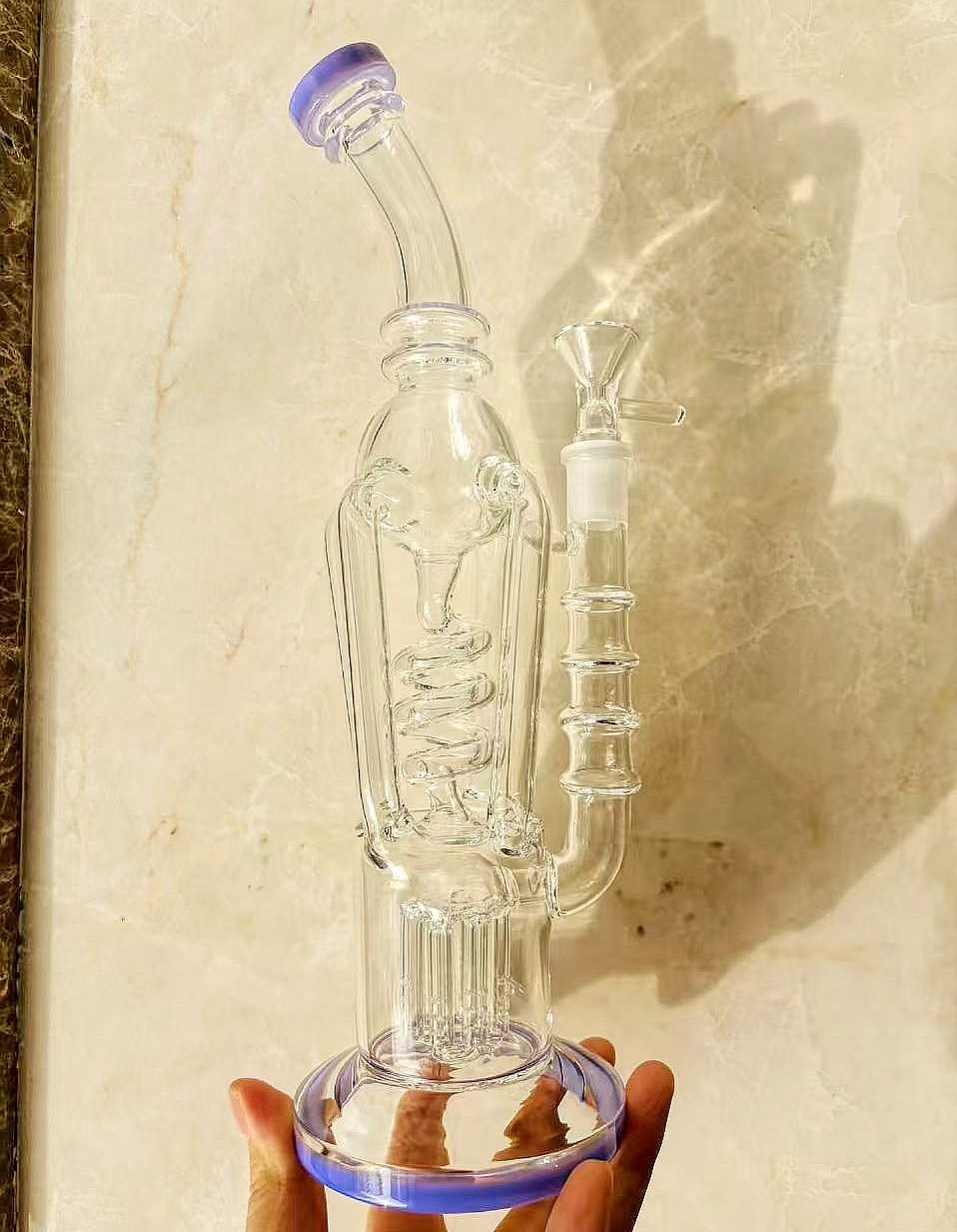 lavender Helix Coil tree bong Recycler rig Glass Water pipe 13\