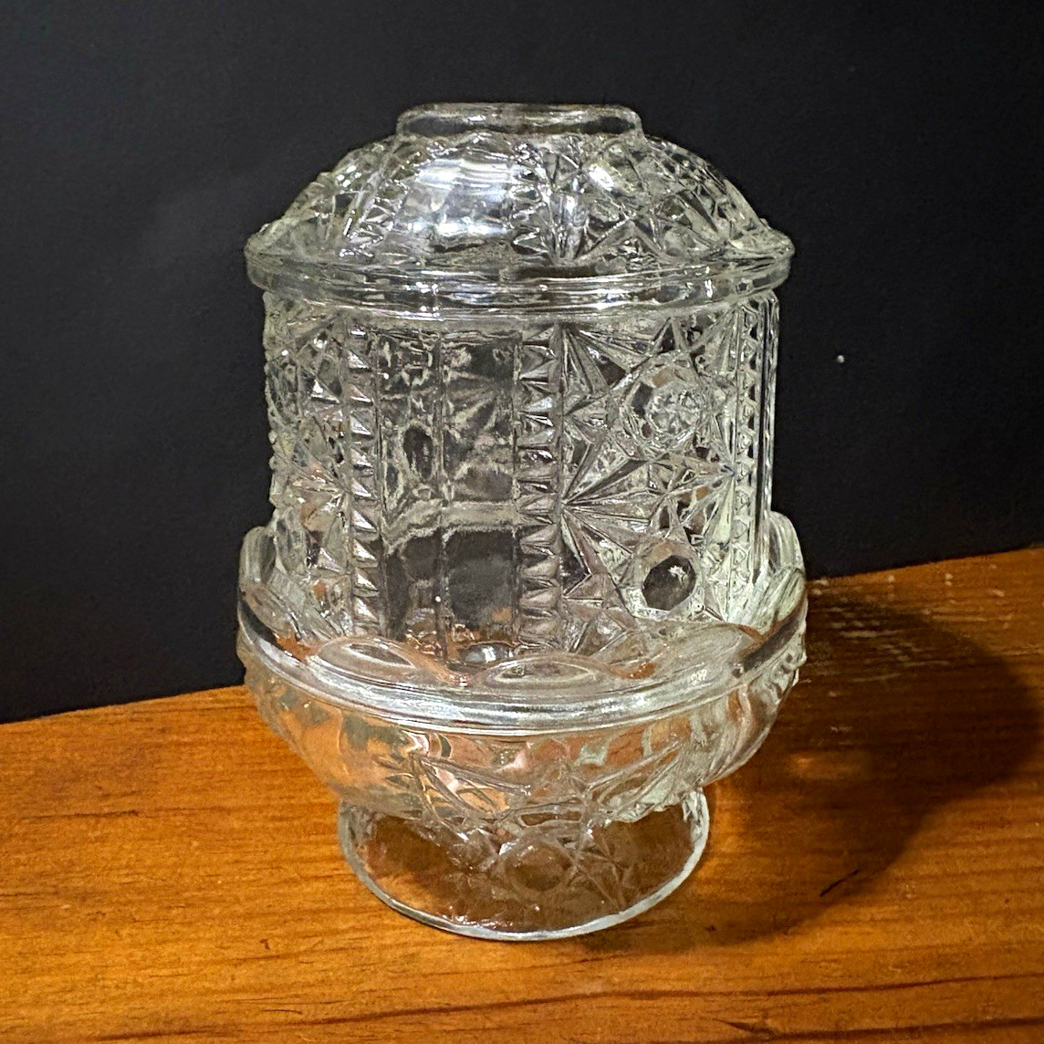 Fairy Lamp Light Clear Glass Starburst Pattern Round Scalloped Rim Stars & Bars