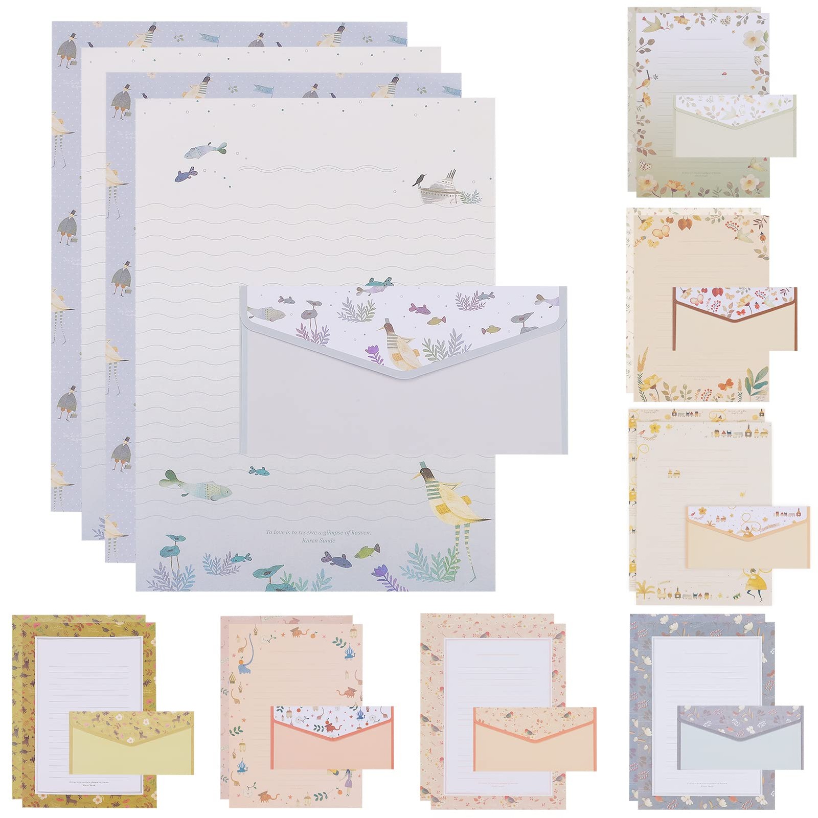 72 Pcs Flower Lined Writing Paper and Envelopes Set for Letters and Crafts