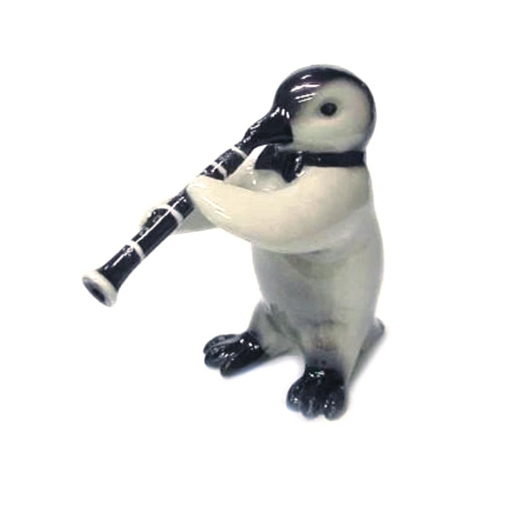 Northern Rose Penguin with Clarinet-Birthday Gift - Miniature Porcelain Figurine