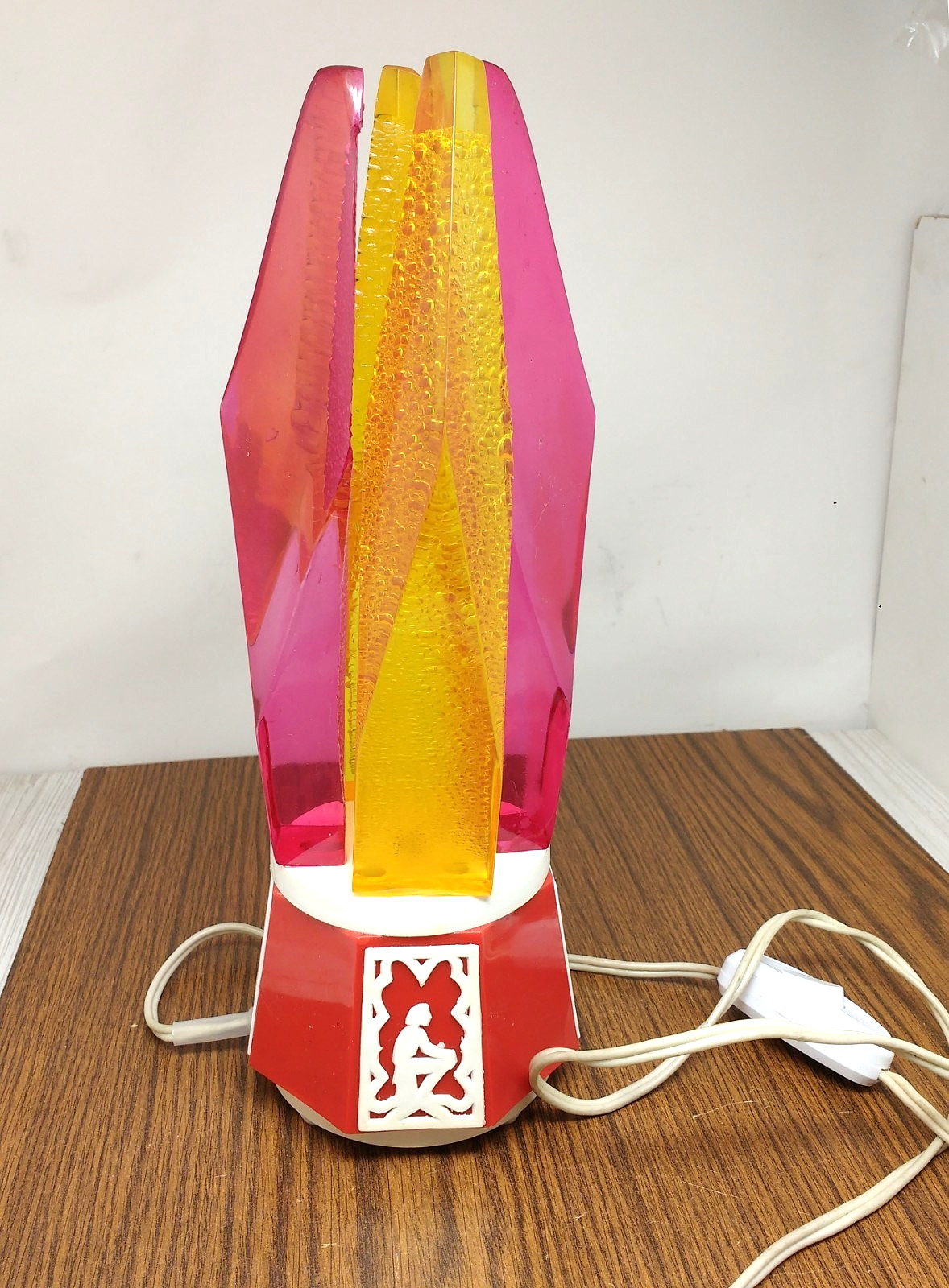 Soviet Vintage USSR Rare Night Lamp Crystals Fire Flame 1970s Retro Lucite Light
