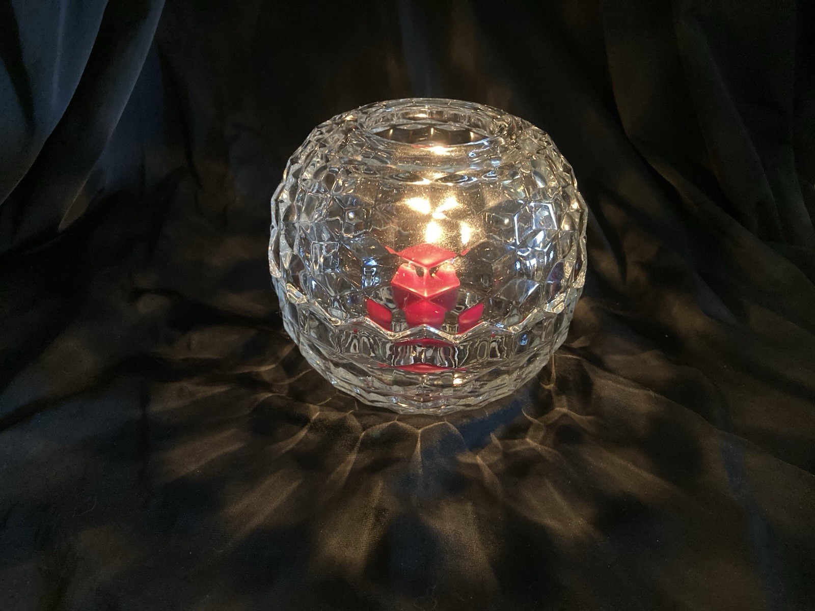HOMCO 2 PIECE Clear Glass Globe Candle Fairy Lamp Cubist Faceted EXC CONDITION