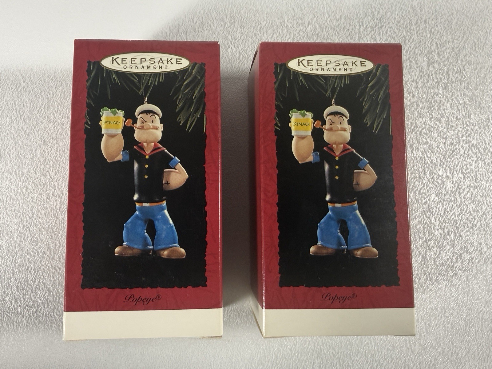 VTG Hallmark Keepsake Popeye Christmas Ornaments Lot of 2 Spinach Sailor 1994