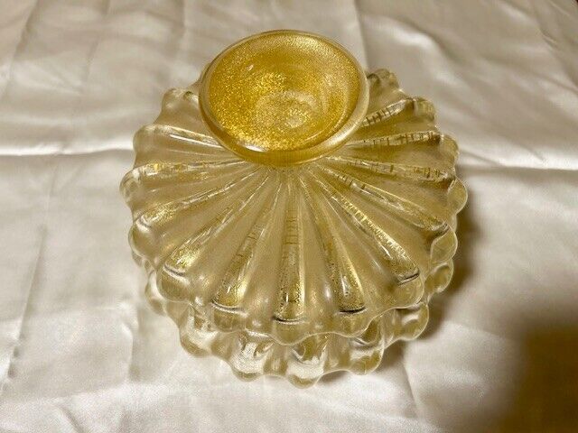 Large Mid Century Seguso Murano Italy Gold Flecks Art Glass Candy Box with Lid