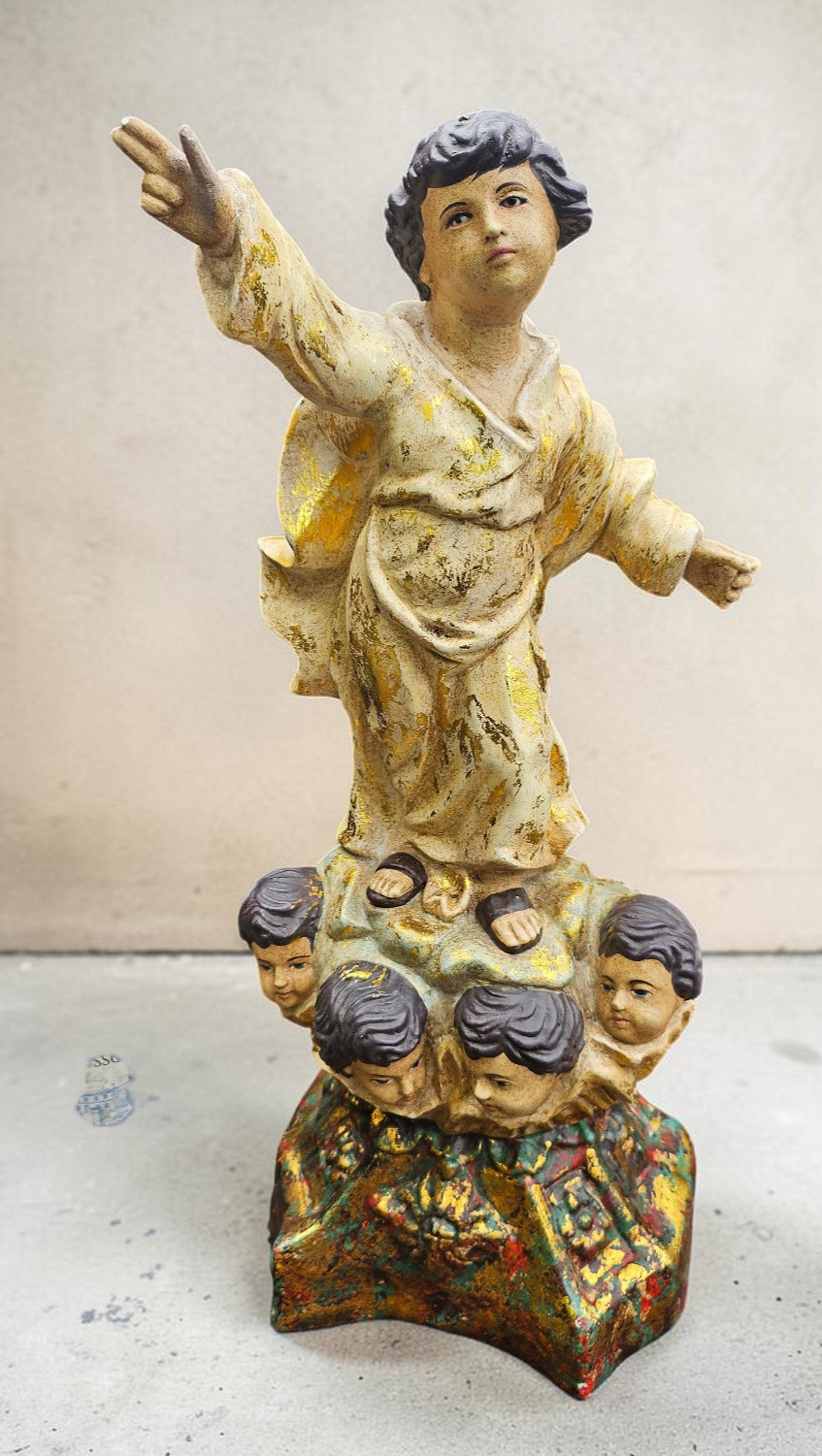 Vtg Spanish Olot school DIVINE Child Angels glass eyes Sculpture statue Vtg Spanish Olot school DIVINE Child Angels glass eyes Sculpture statue
