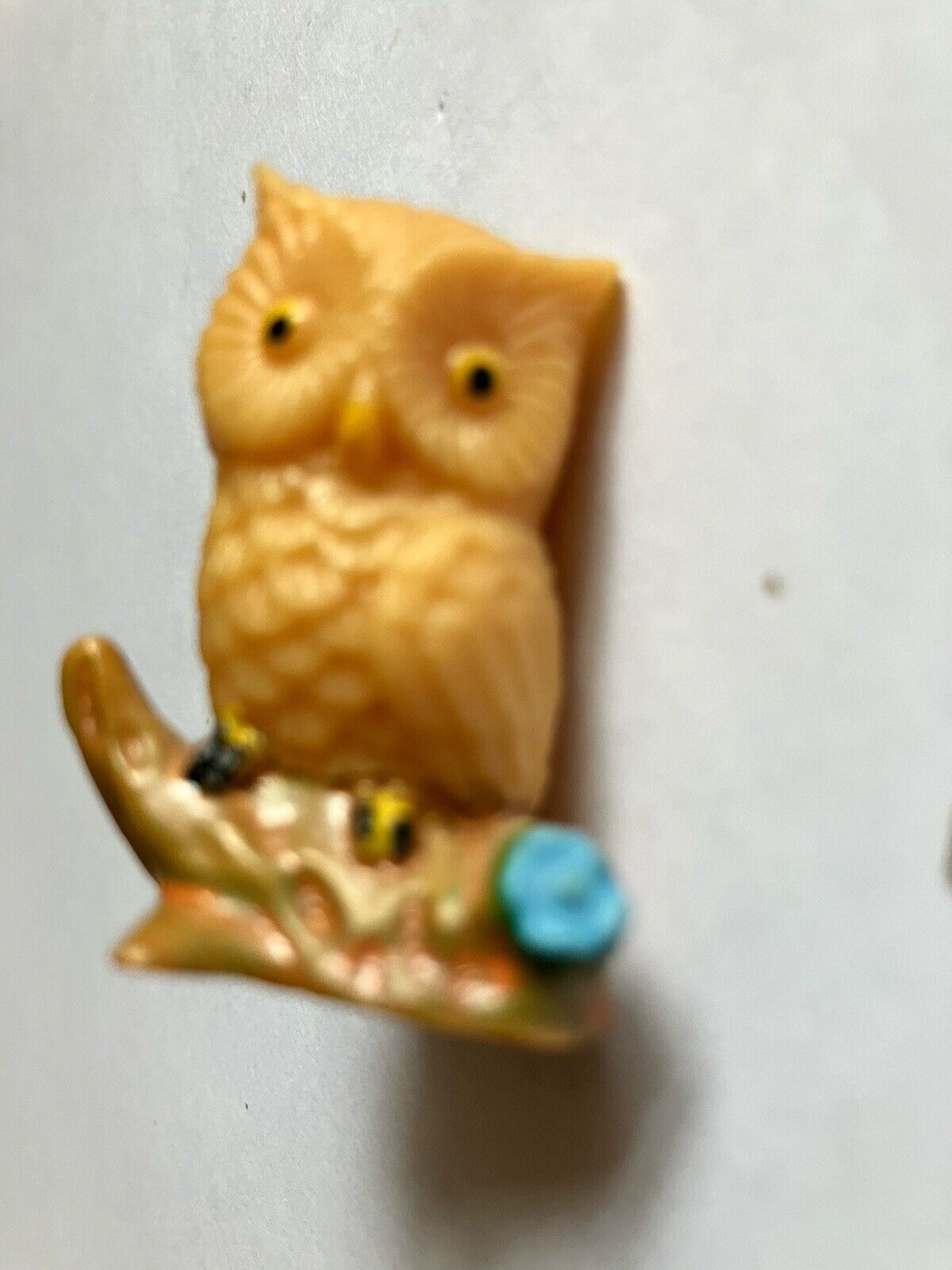 Vintage Miniature Owl Figurine On Limbs Hard Plastic 1.5\