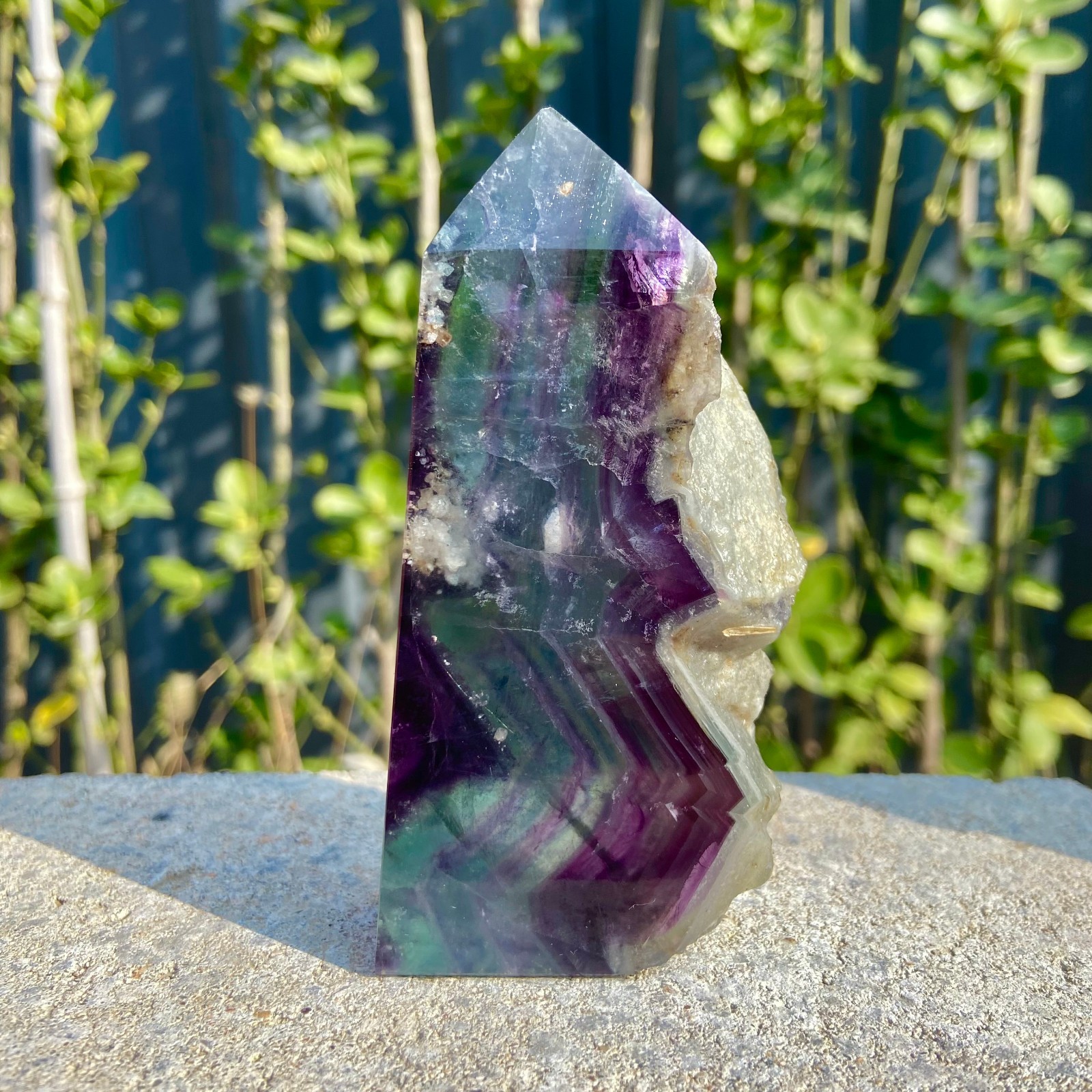 218G Natural Rainbow Fluorite Obelisk Quartz Crystal Wand Tower Point Healing