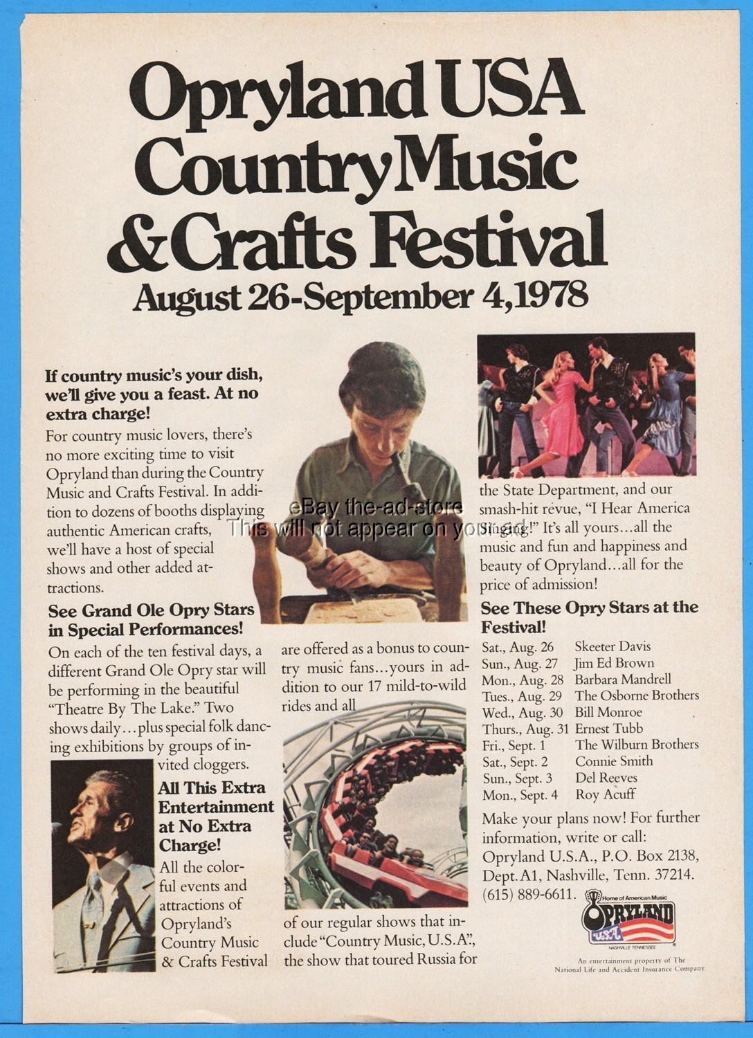 1978 Opryland USA Nashville TN Grand Ole Opry Country Music & Craft Festival Ad