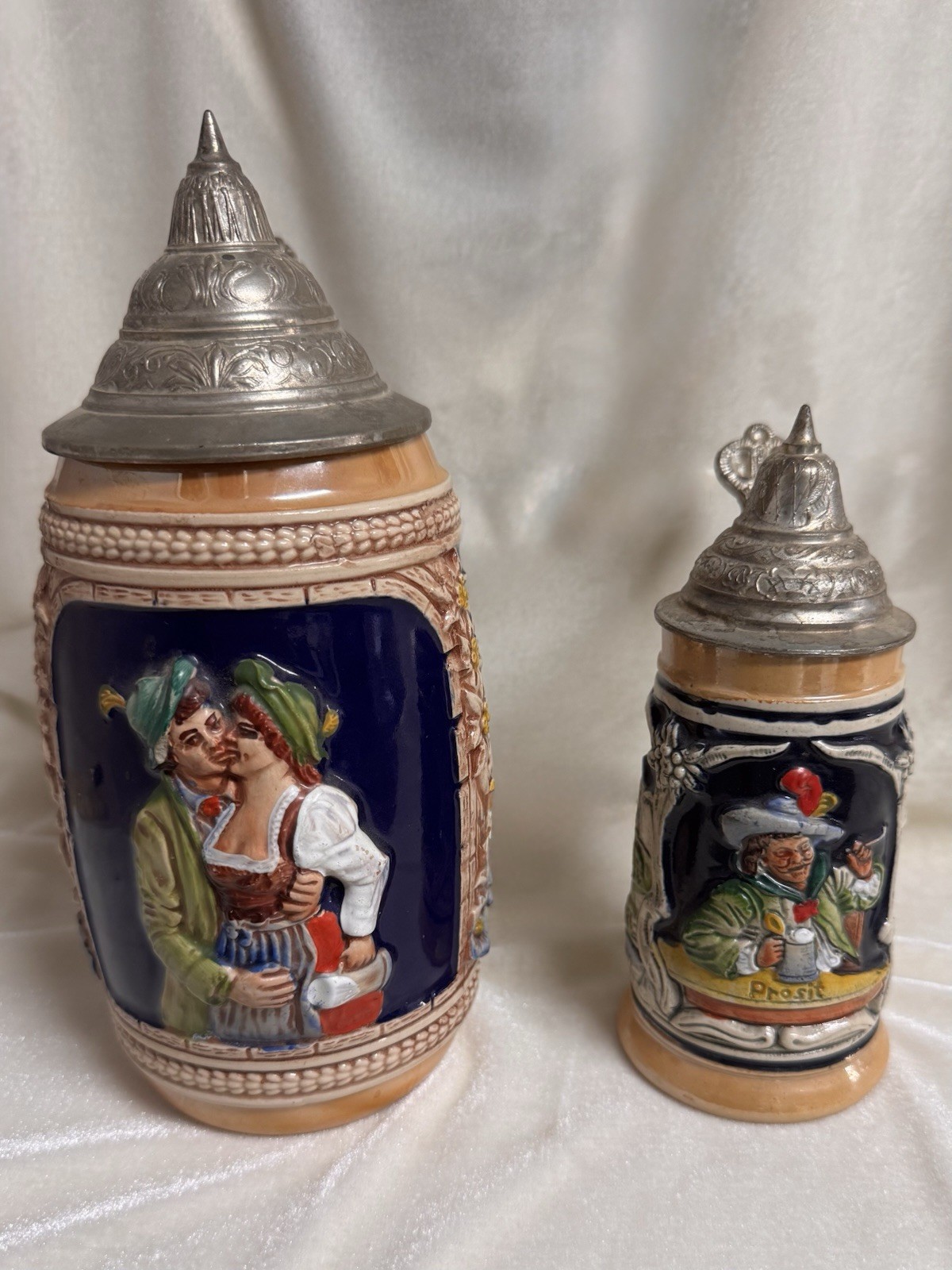 Vintage German Gerz Beer Steins Lidded Pewter Lot of 2 W Germany Gerz Cremer