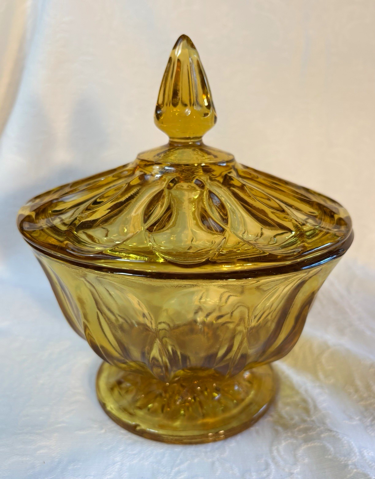 Vintage Anchor Hocking Fairfield Amber Glass Candy Display Dish With Lid 6” Fall
