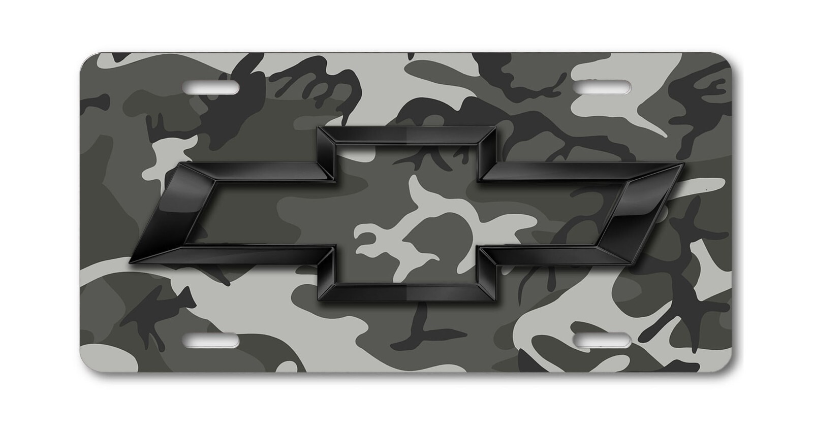 Chevy Bowtie Blck Gray Camo Chrome look on Metal FLAT License Plate 12\