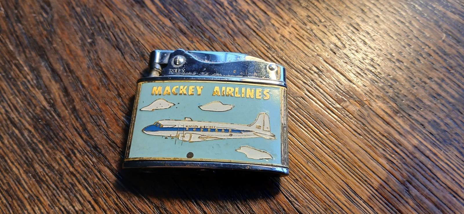 Vintage 1950's Rolex Cigarette Lighter MACKEY AIRLINES FL BAHAMAS CUBA  Aviation