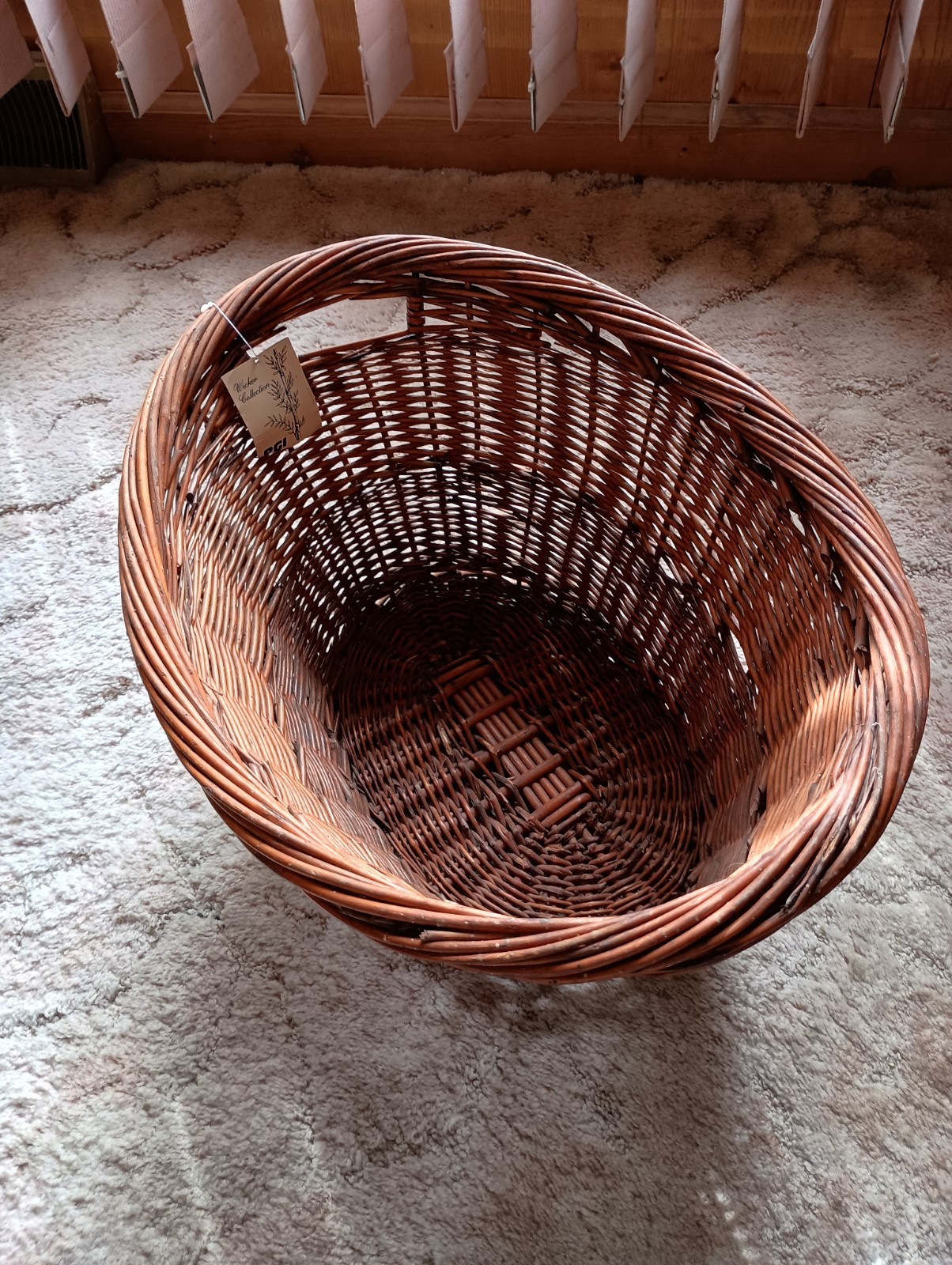 Vtg Lg Woven Wicker Cane Oval Laundry Basket With Handles 