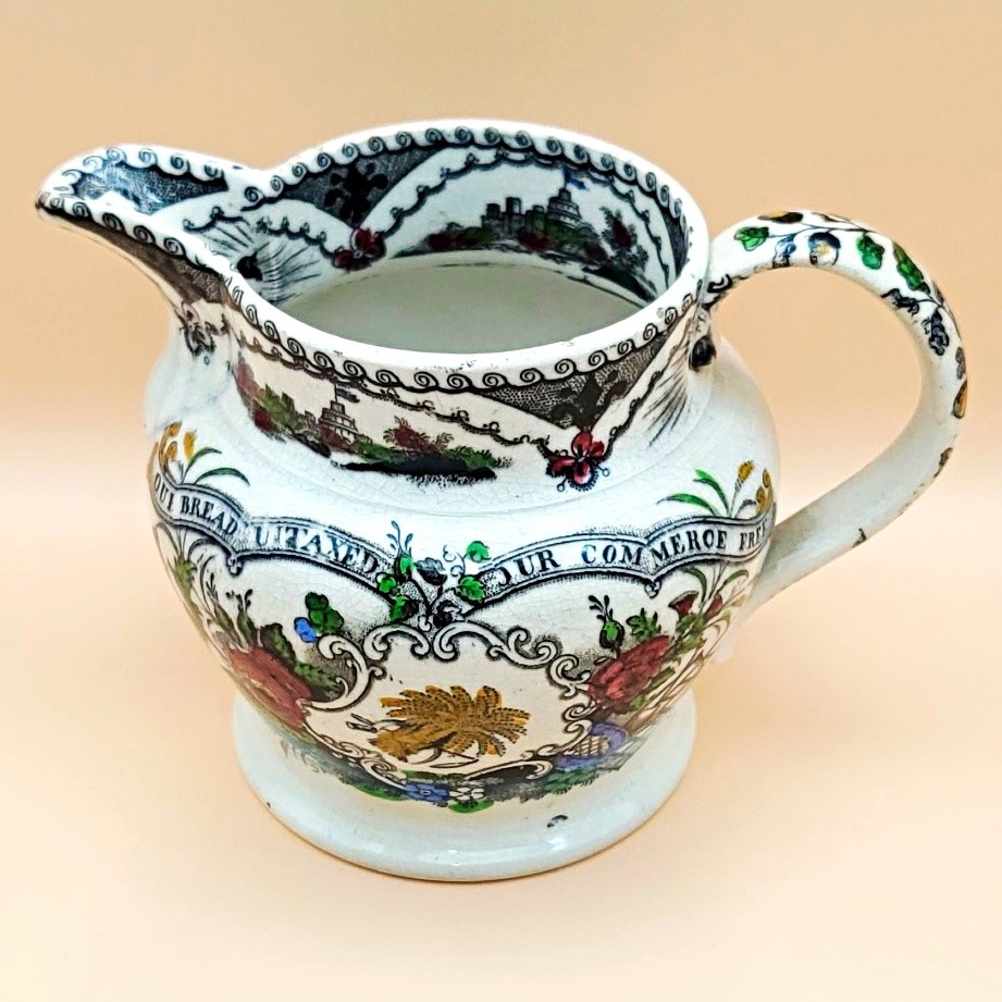 Antique Staffordshire corn law transferware pitcher 4\