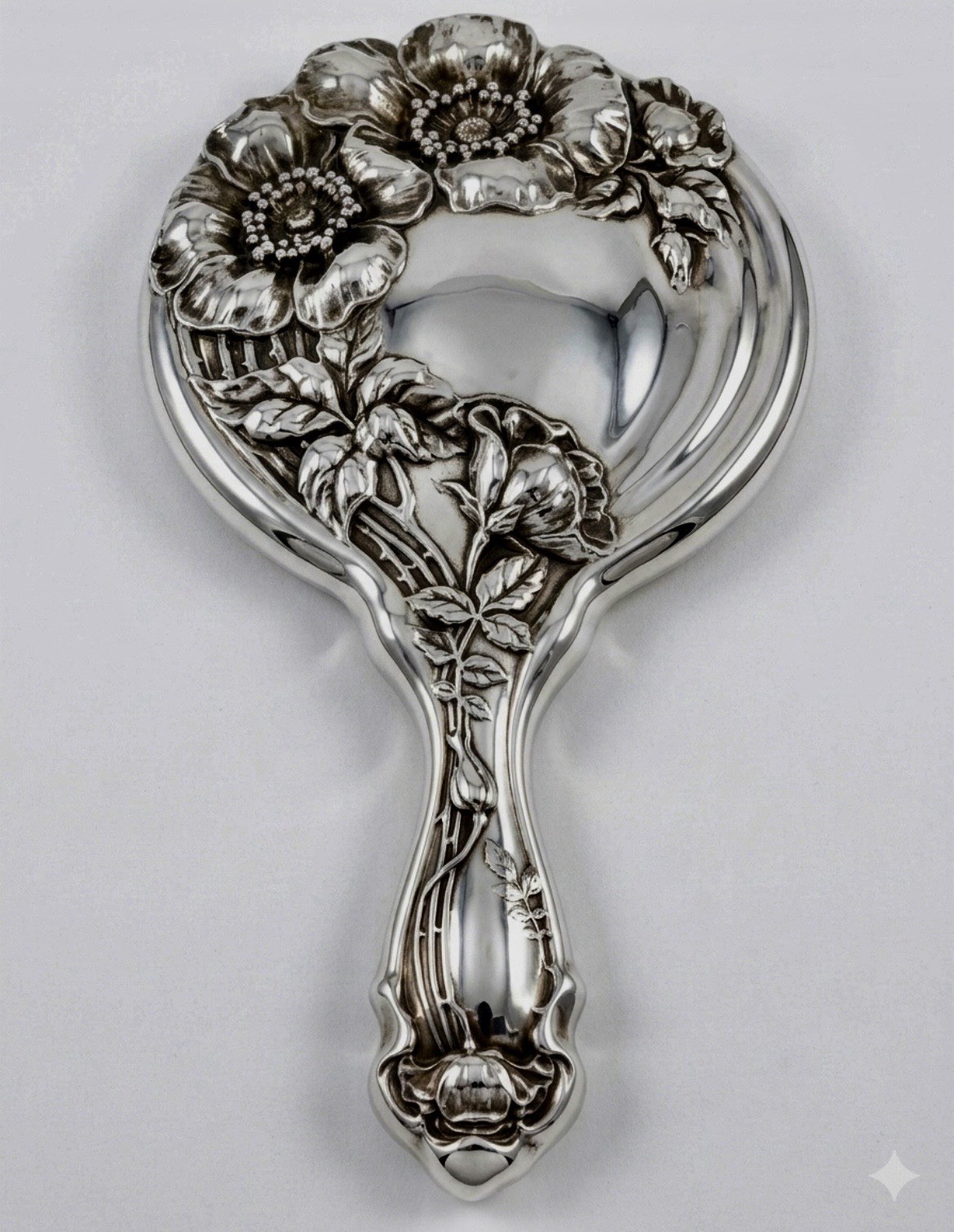 Antique Wallace Sterling Silver Art Nouveau Floral Hand Mirror NO Monogram READ