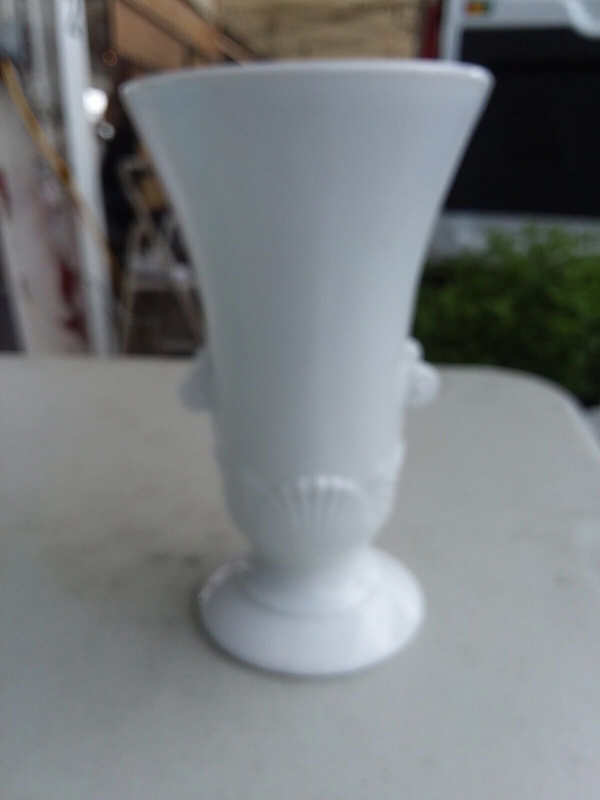 Vitrock White Milk Glass Vase Shell Handles