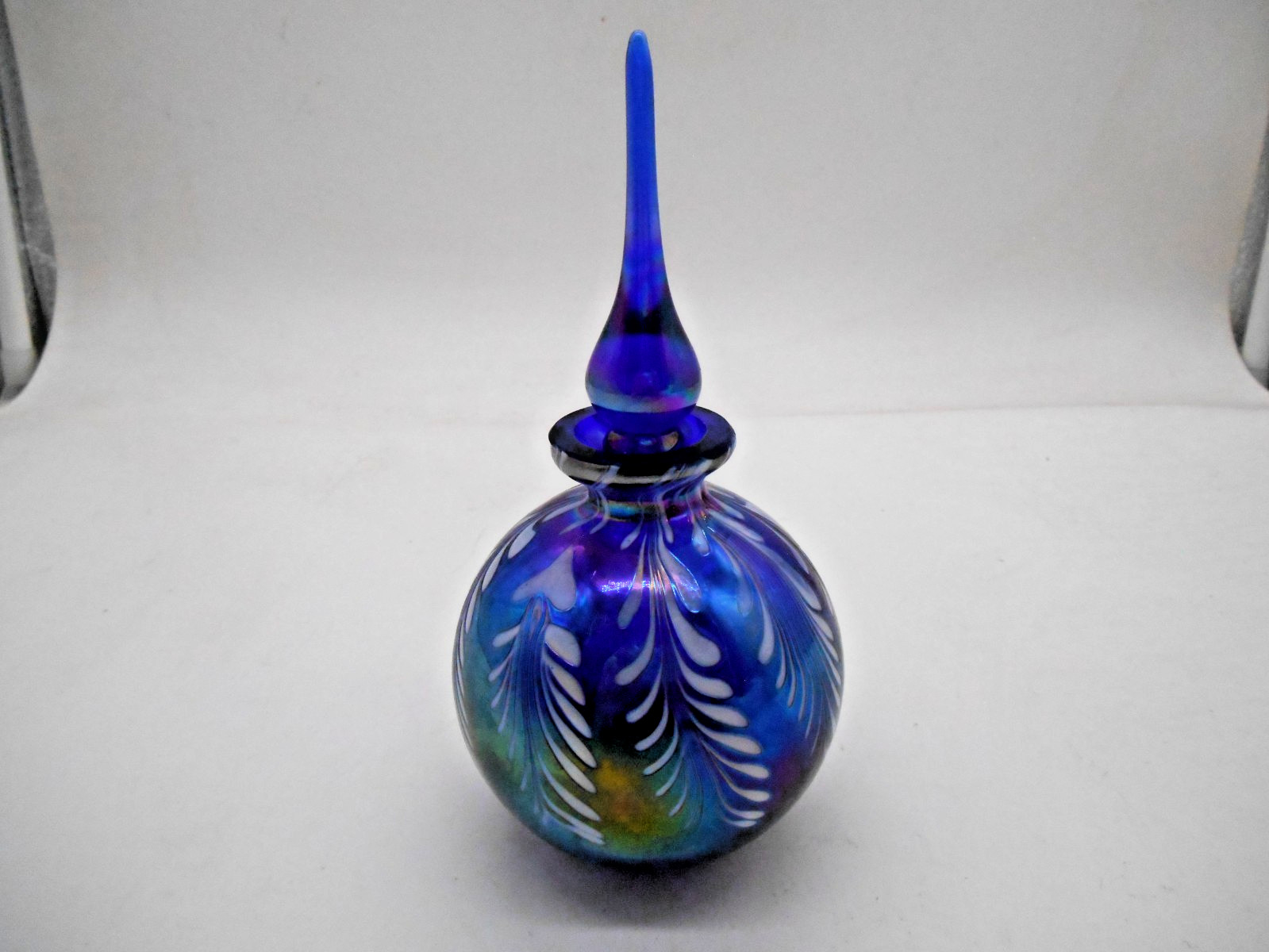 Stunning Iridescent Cobalt Blue Pulled Feather Perfume Bottle