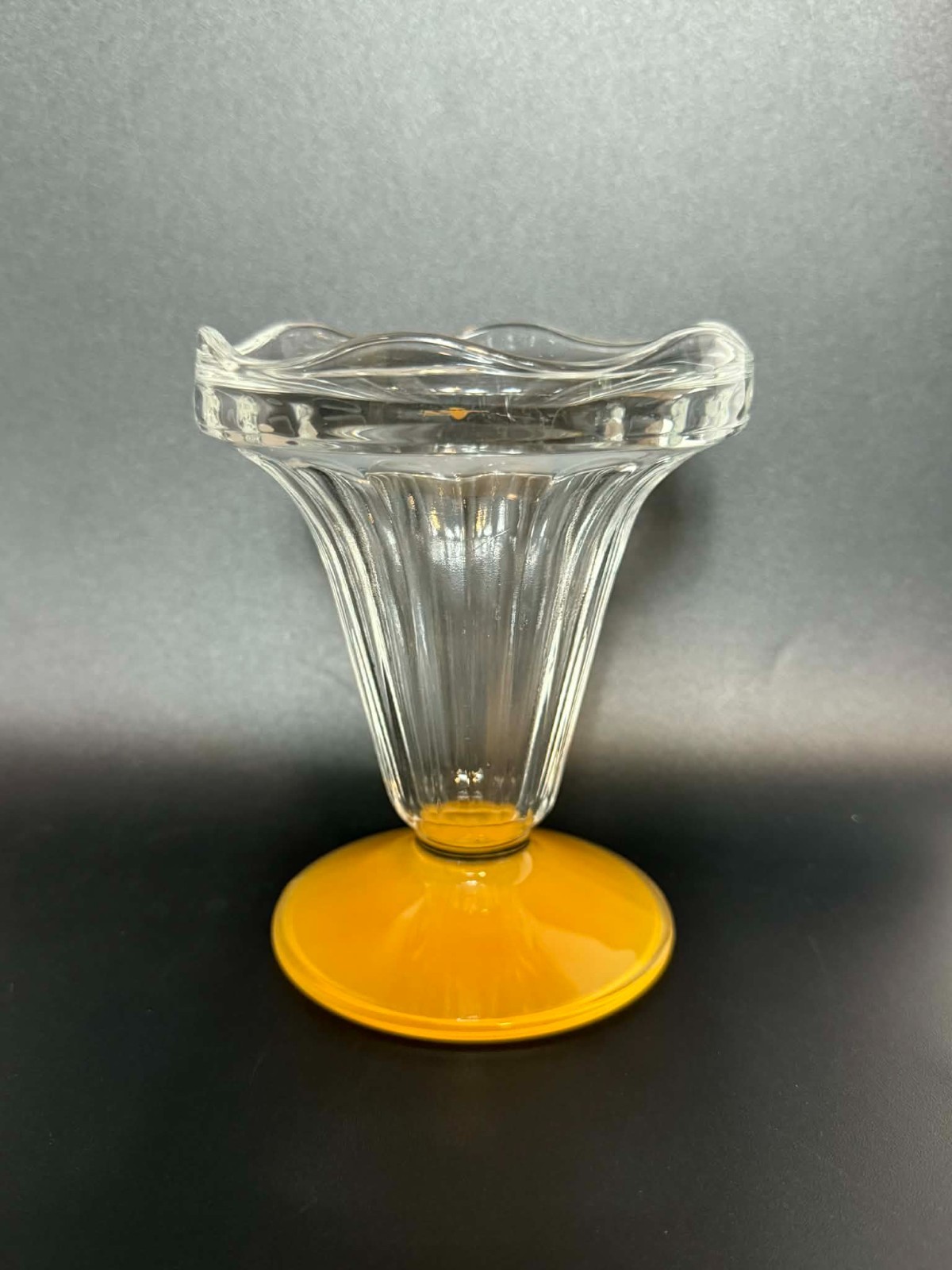 VTG French Dessert Sundae Cup Yellow Base Footed Glass FRANCE 5.25” Replacement