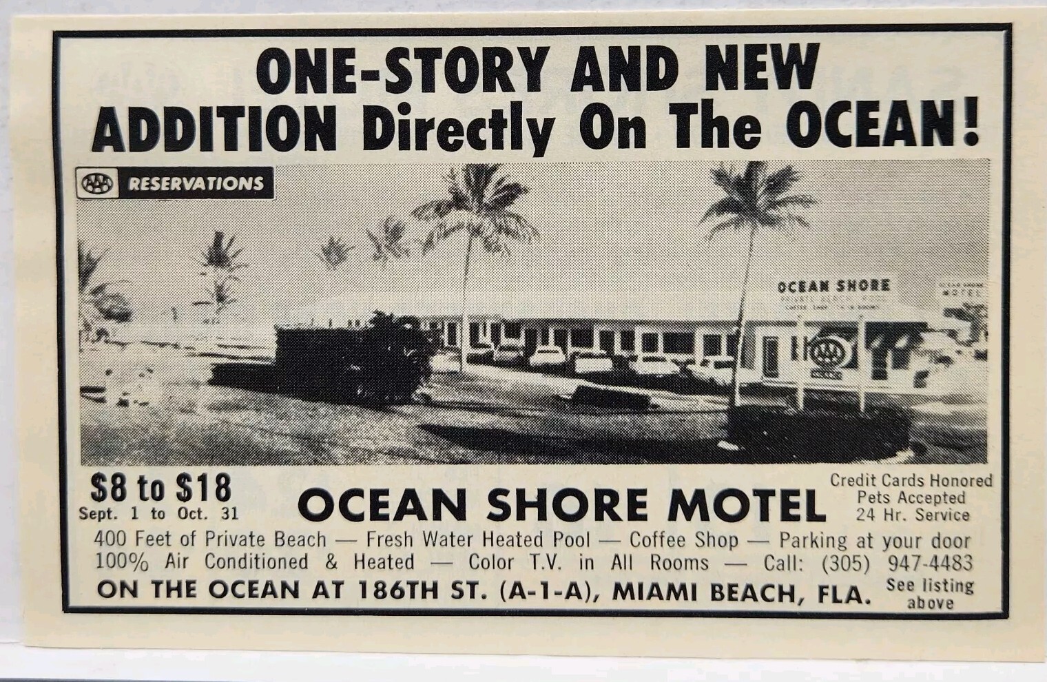 1972 Ocean Shore Motel Miami Beach Florida FL Print Ad Retro 70s