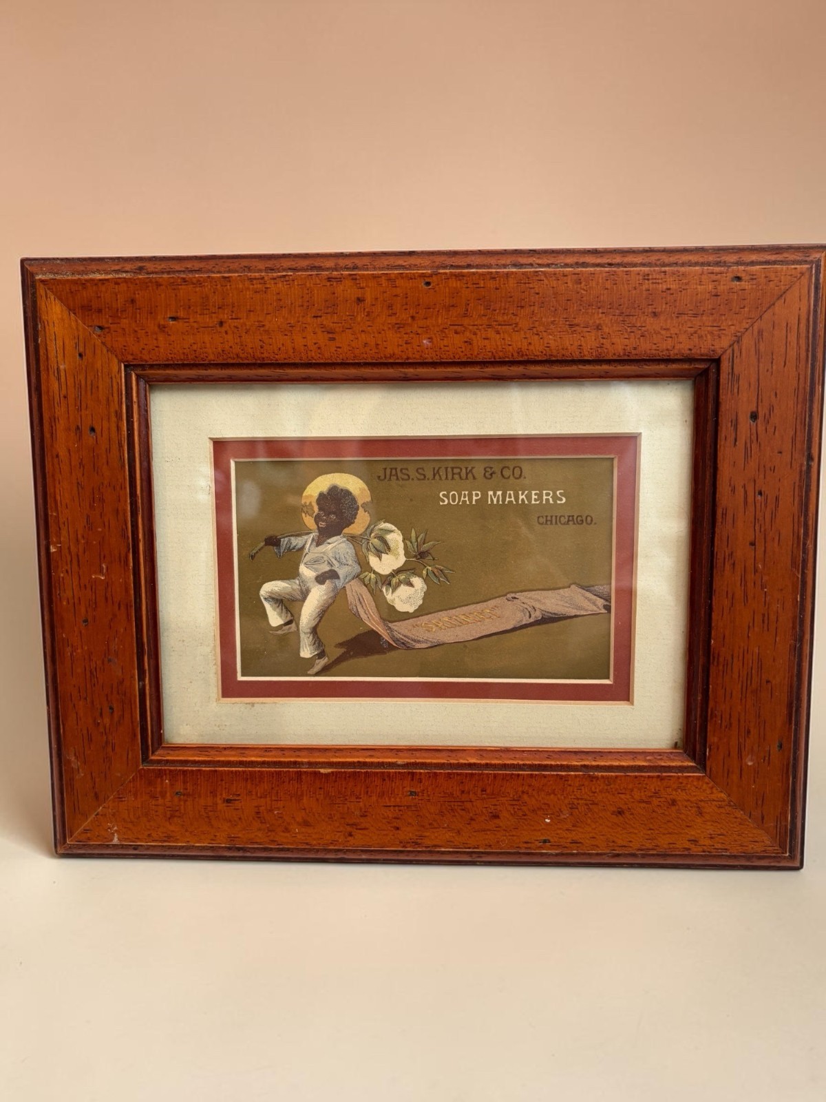 Antique Jas S. Kirk & Co. Soap Makers Advertisement In Wooden Frame