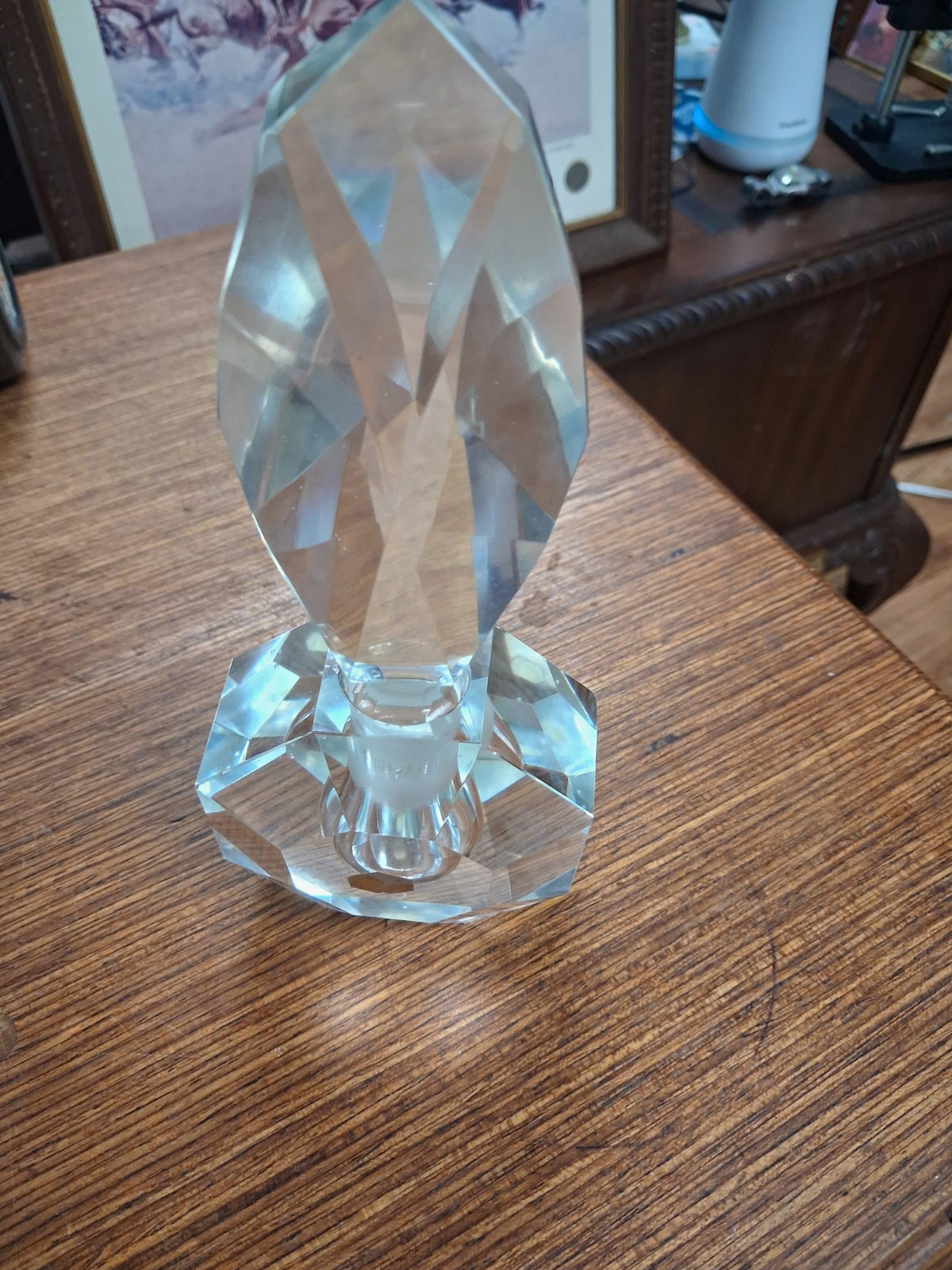 Faceted Clear Glass Crystal Perfume Bottle with Stopper and Base