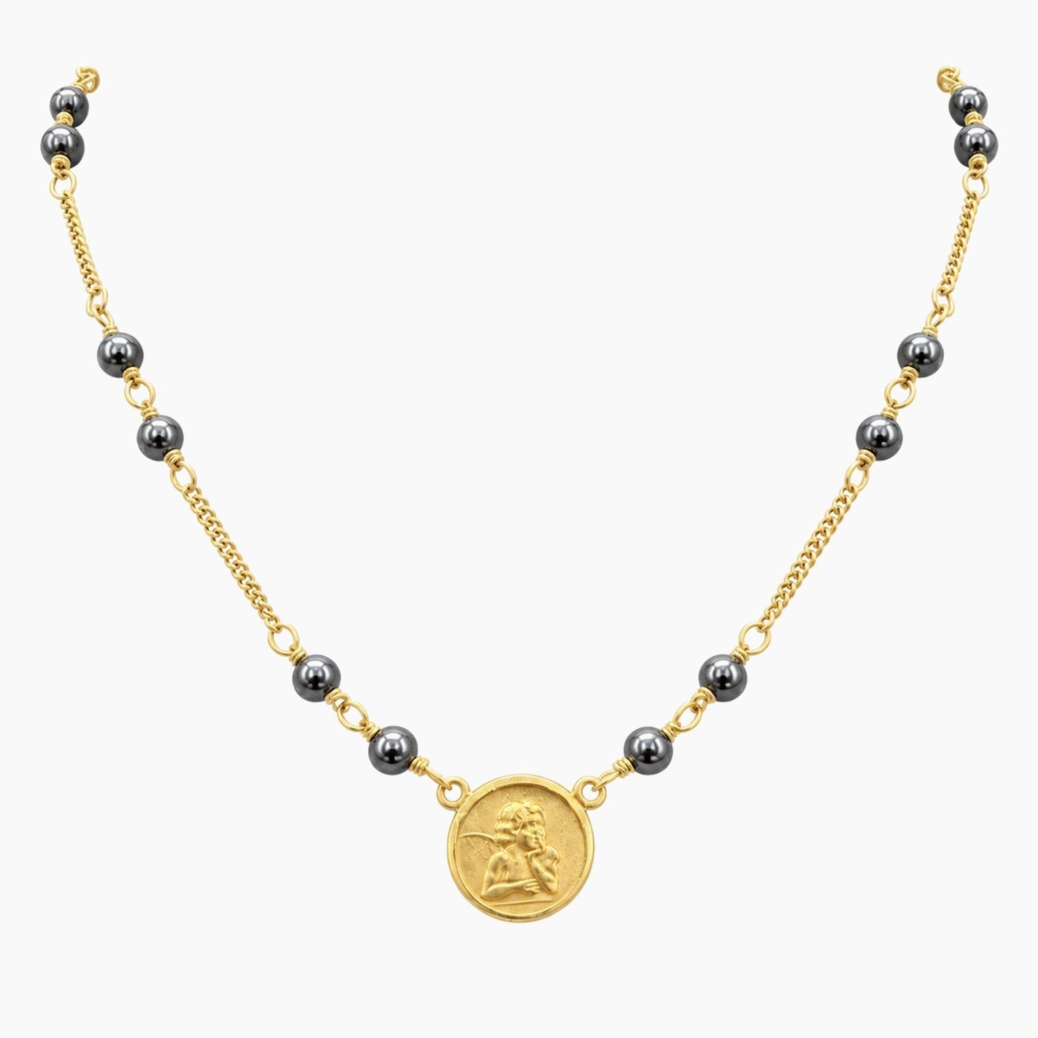 14K Yellow Gold Rosary Necklace Volcanic Stone, 8.7g 14K Yellow Gold Rosary Necklace Volcanic Stone, 8.7g